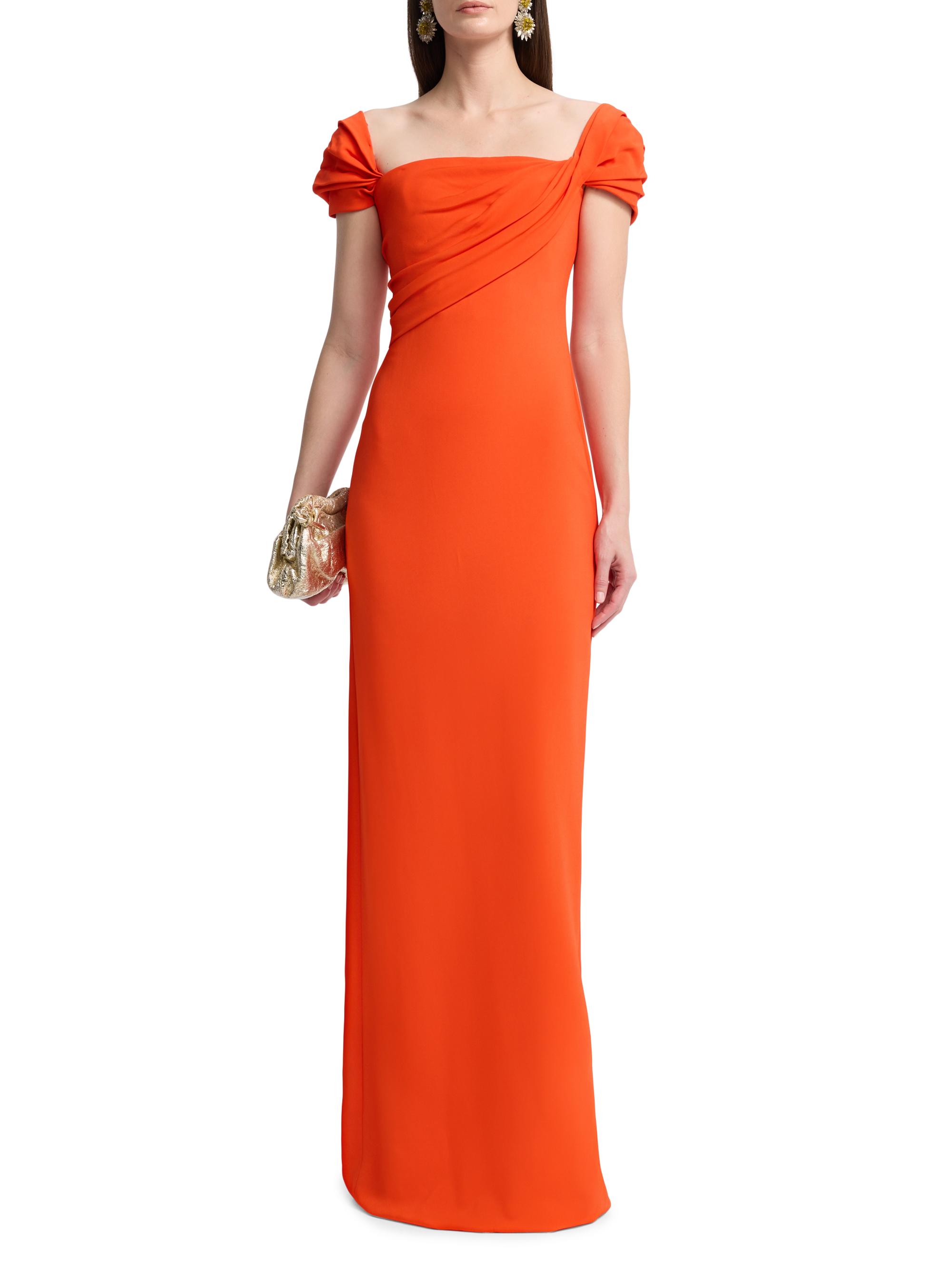 Oscar de la Renta Cady Draped Cap-Sleeve Gown | Saks Fifth Avenue