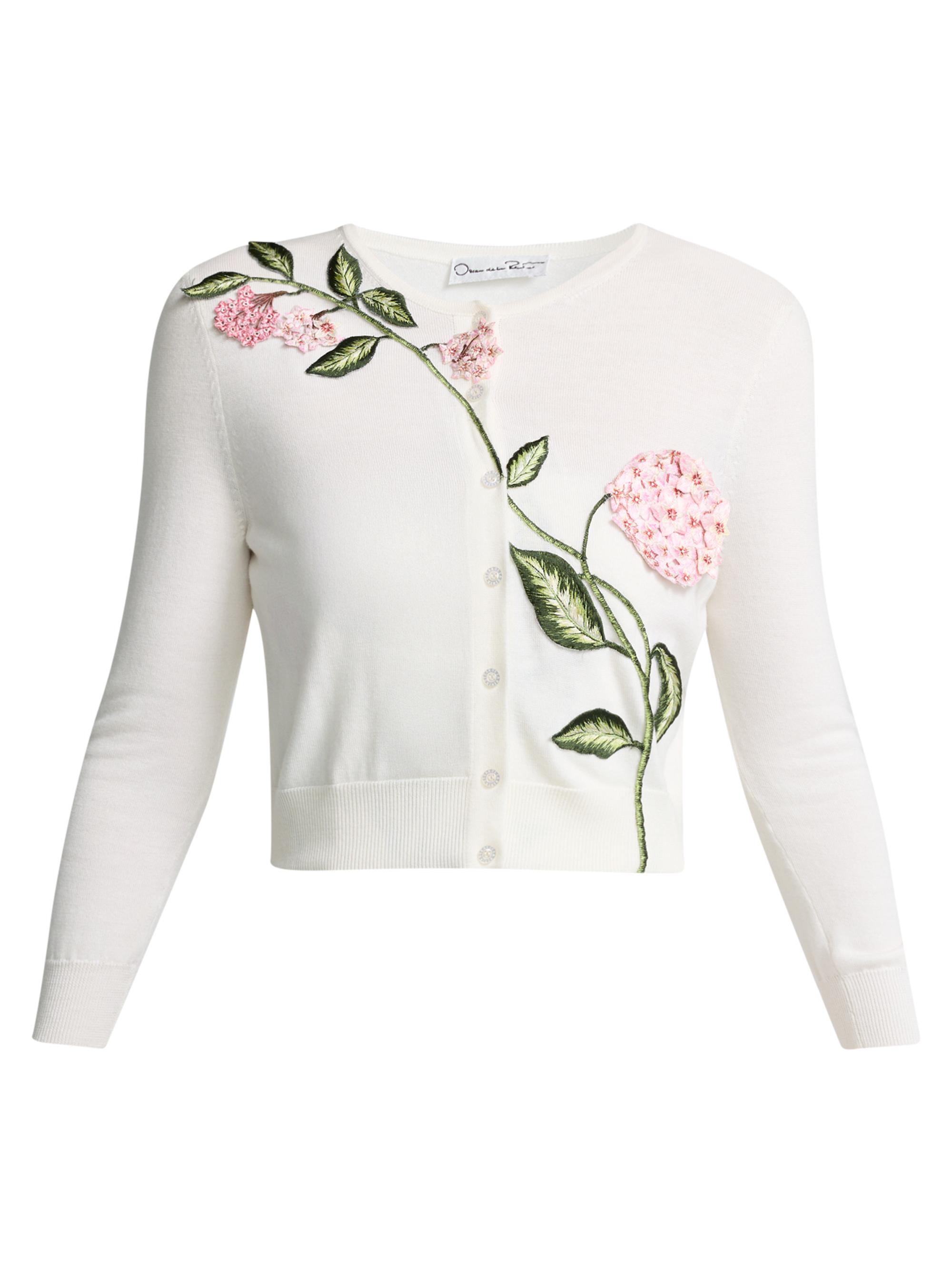 Oscar de la Renta Women's Porcelain Flowers Embroidered Wool Cardigan -