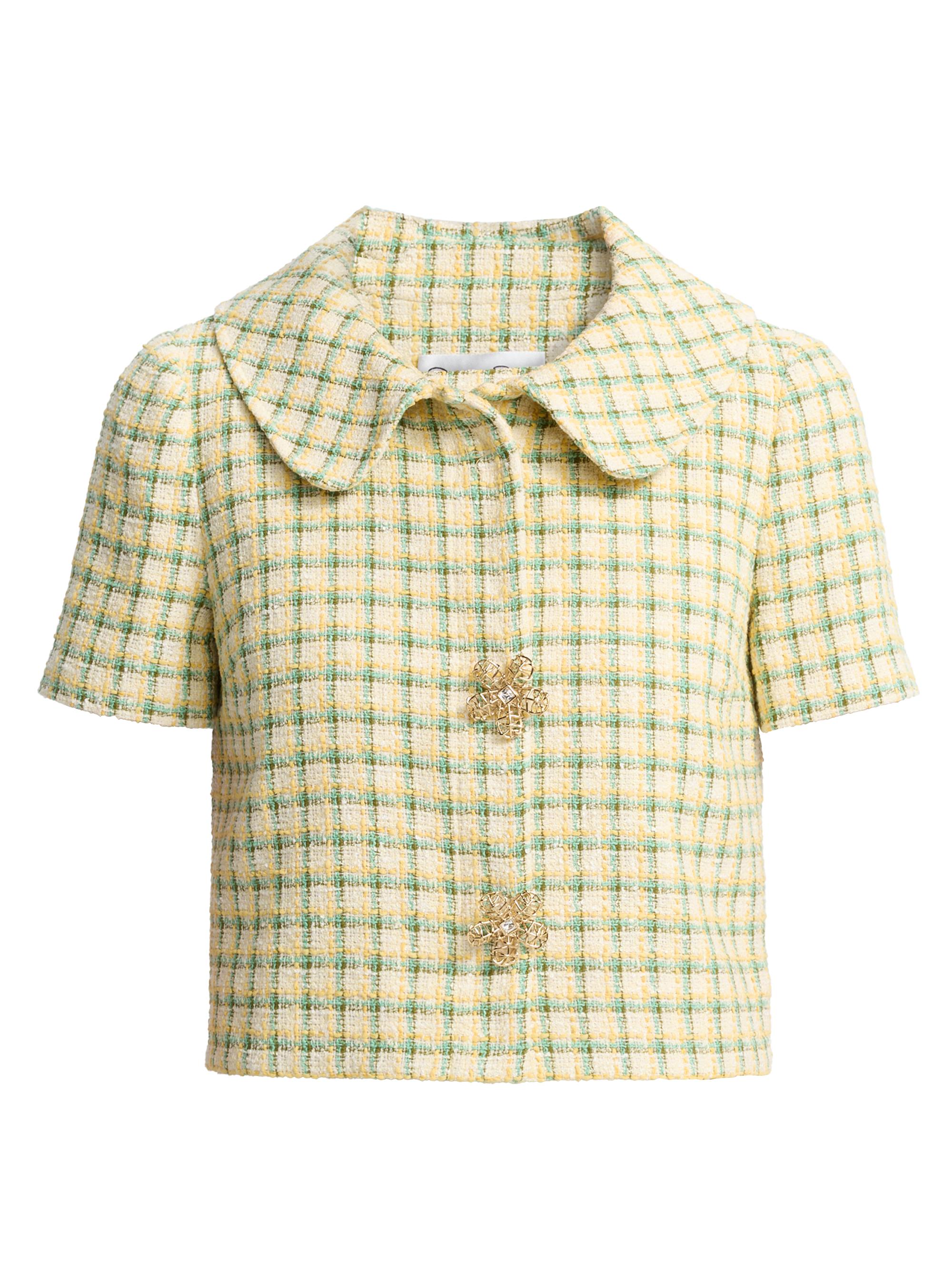 Oscar de la Renta Women's Checkered Tweed Short-Sleeve Jacket - Butter Multi