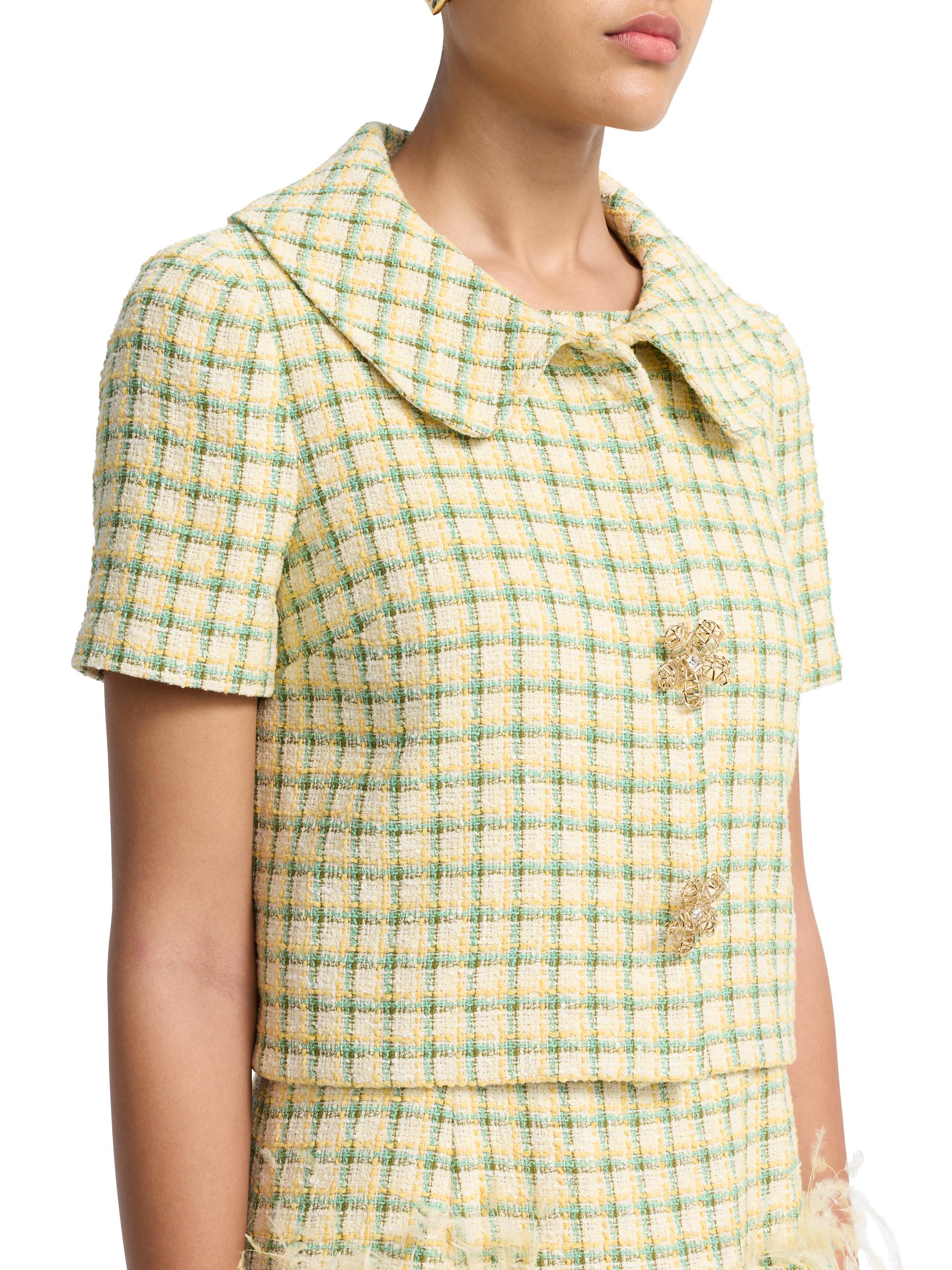 Oscar de la Renta Checkered Tweed Short-Sleeve Jacket | Saks Fifth
