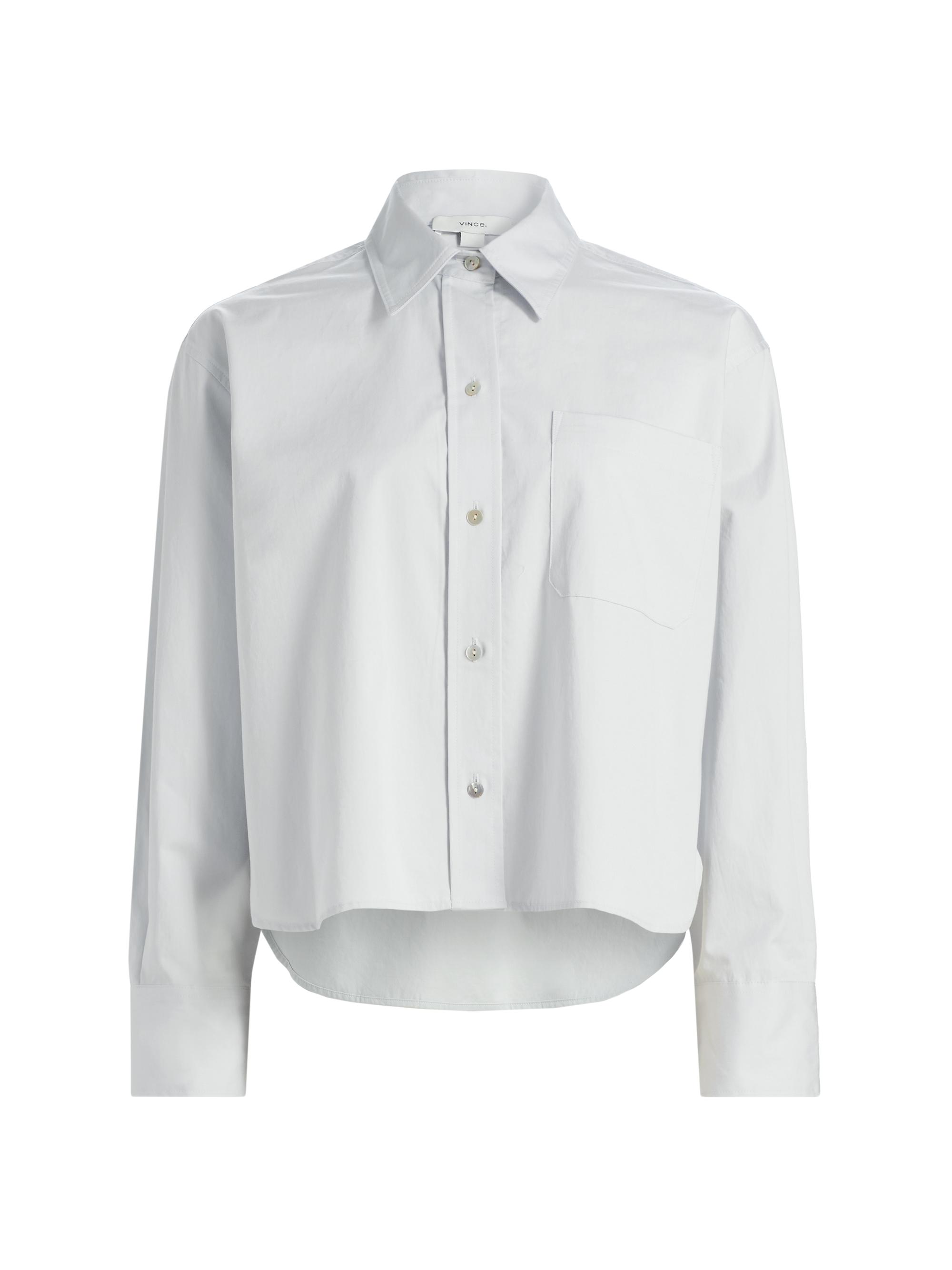Vince Women's Boxy Cotton Crop Shirt - Light Grey | Thumbnail 8