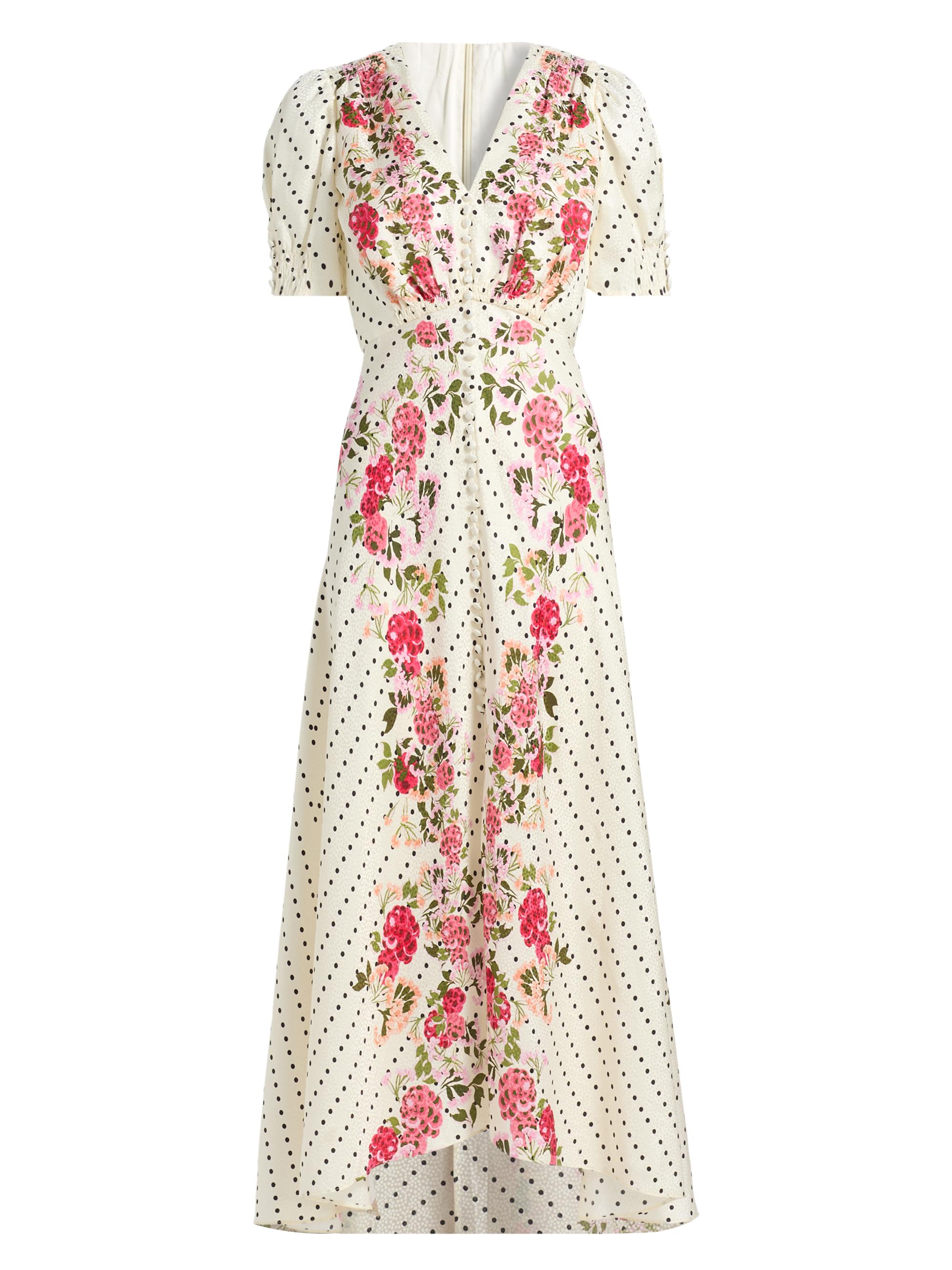 Saloni Women's Lea Floral Silk High-Low Maxi Dress - Rouge Polka Dot Plmt