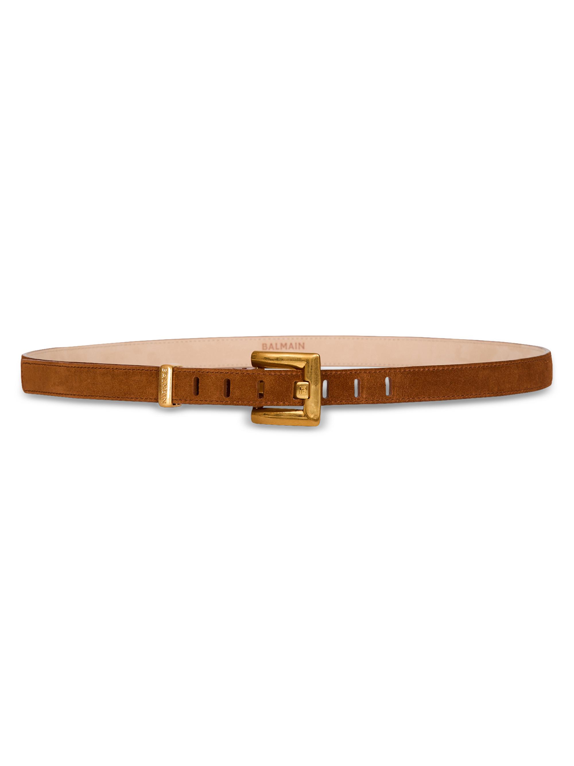 Balmain Women's Anthem Thin Suede Belt - Caramel