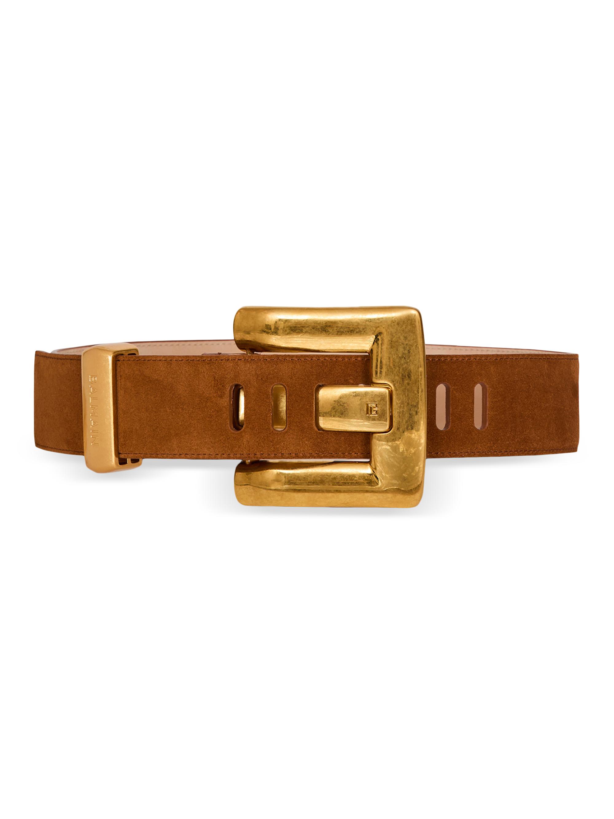 Balmain Women's Anthem Thick Suede Belt - Caramel
