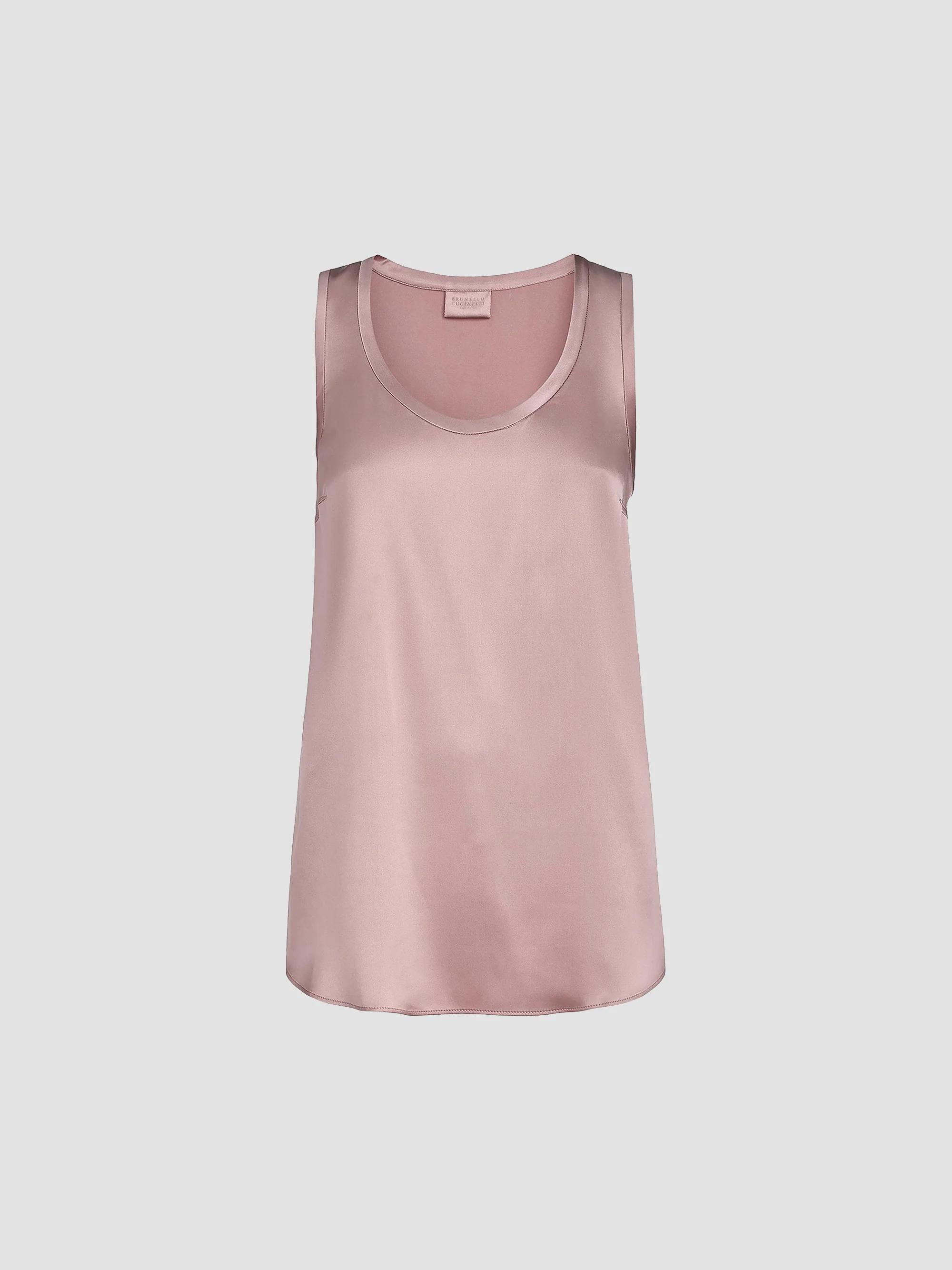 Brunello Cucinelli Women's Stretch Silk Satin Reversible Top - Antique Pink - Size Small