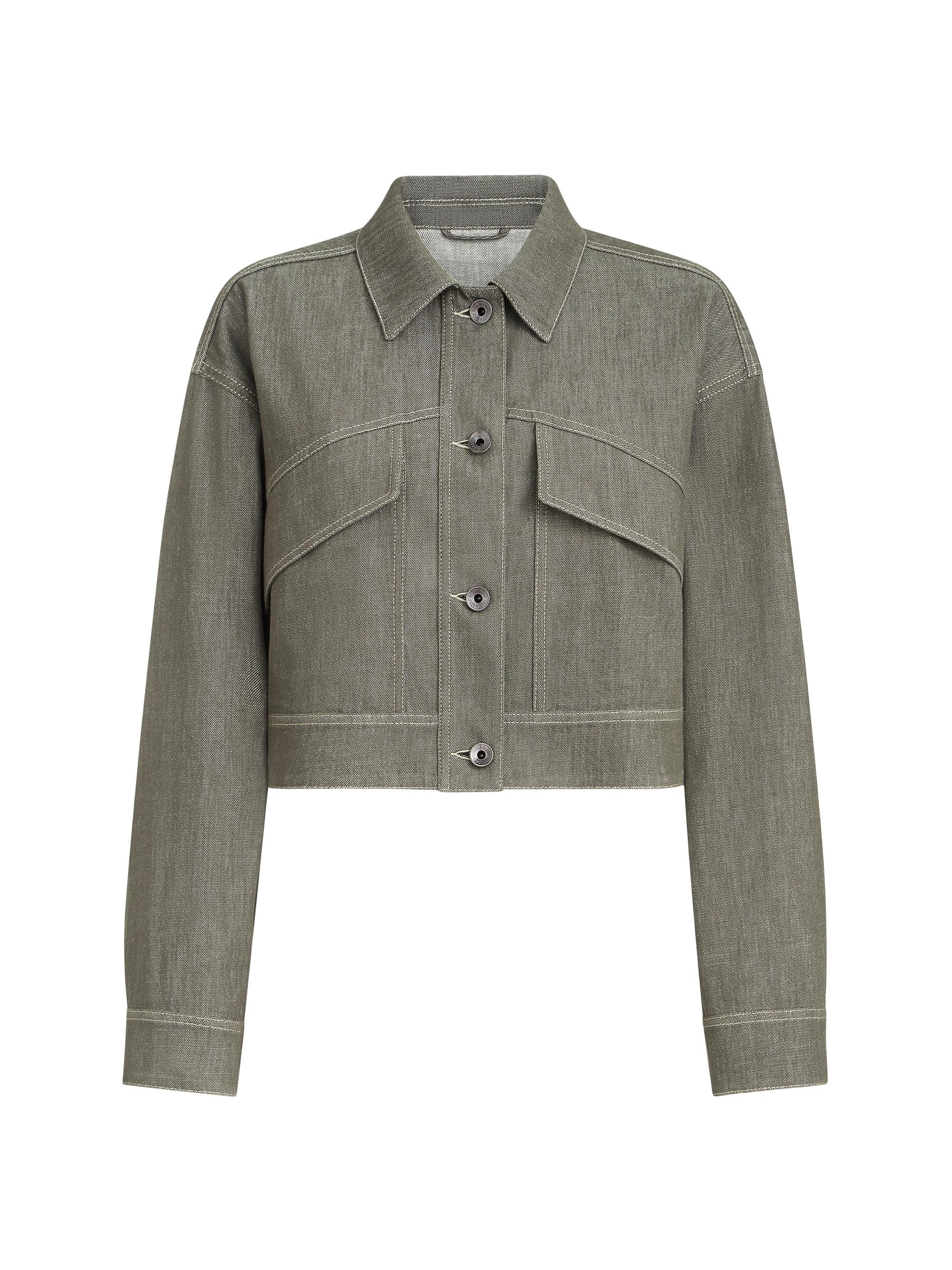 Brunello Cucinelli Women's Cotton Denim Effect Twill Outerwear Jacket with Monili - Olive