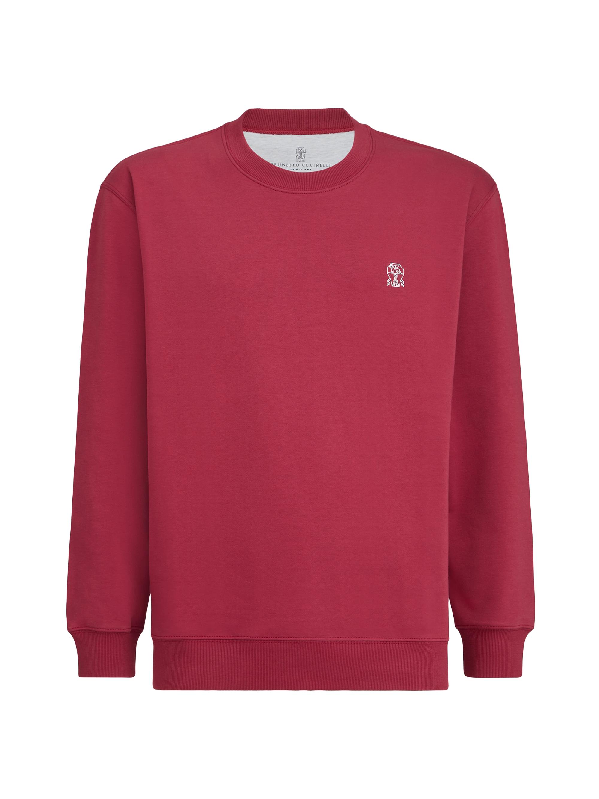 Brunello Cucinelli Men's Techno Cotton French Terry Sweatshirt with Print - Cherry