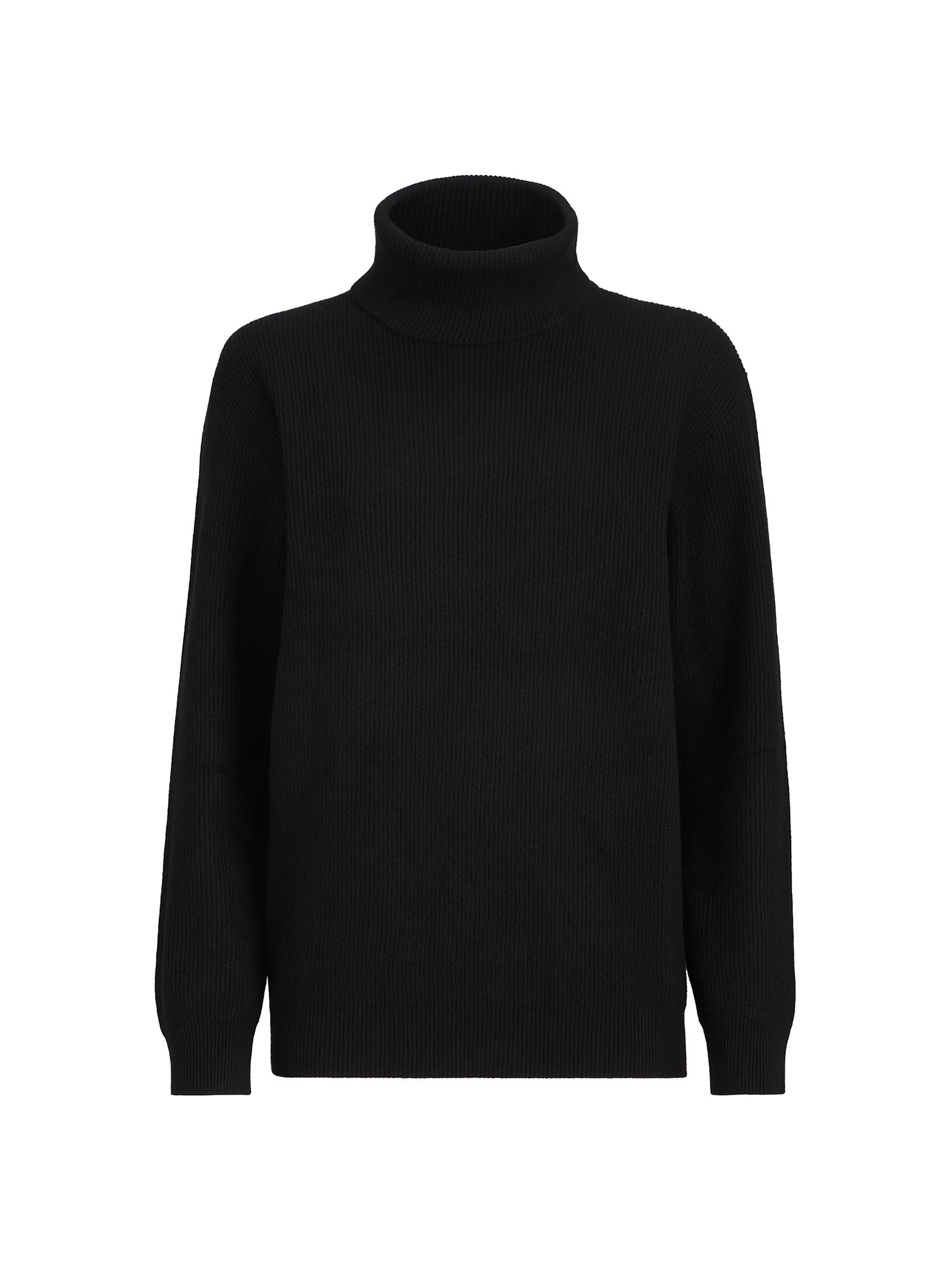 Brunello Cucinelli Women's Cashmere English Rib Turtleneck Sweater with Monili - Black