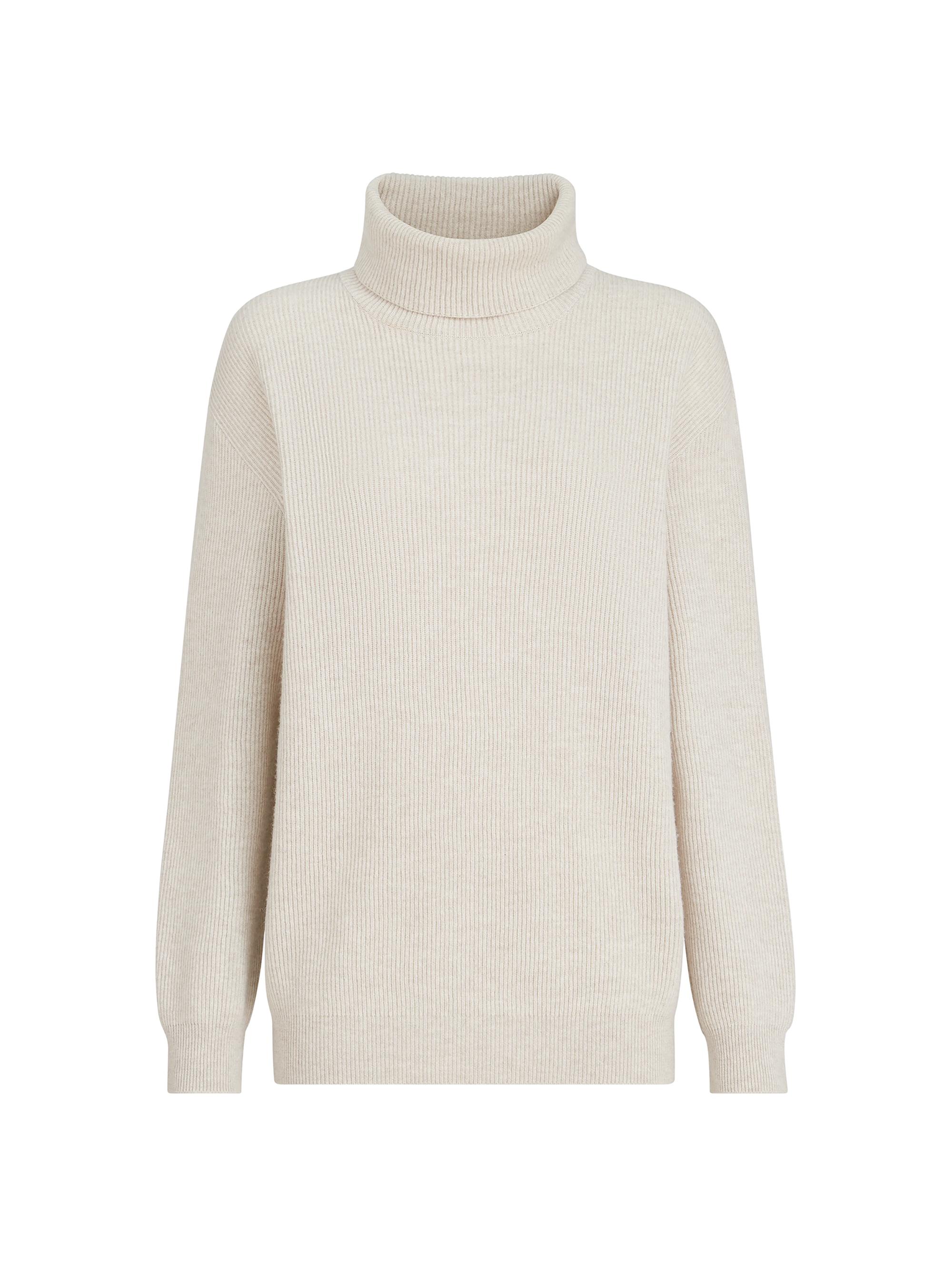Brunello Cucinelli Women's Cashmere English Rib Turtleneck Sweater with Monili - Oyster | Thumbnail 7