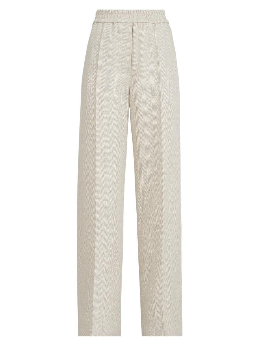 Brunello Cucinelli Women's Linen And Cotton Chevron Loose Track Trousers In Sand