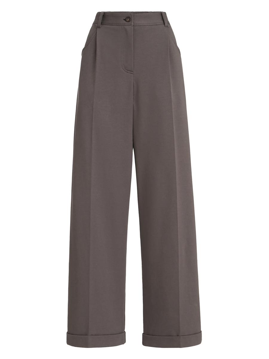 Brunello Cucinelli Women's Stretch Cotton Lightweight French Terry Wide Track Trousers In Brown