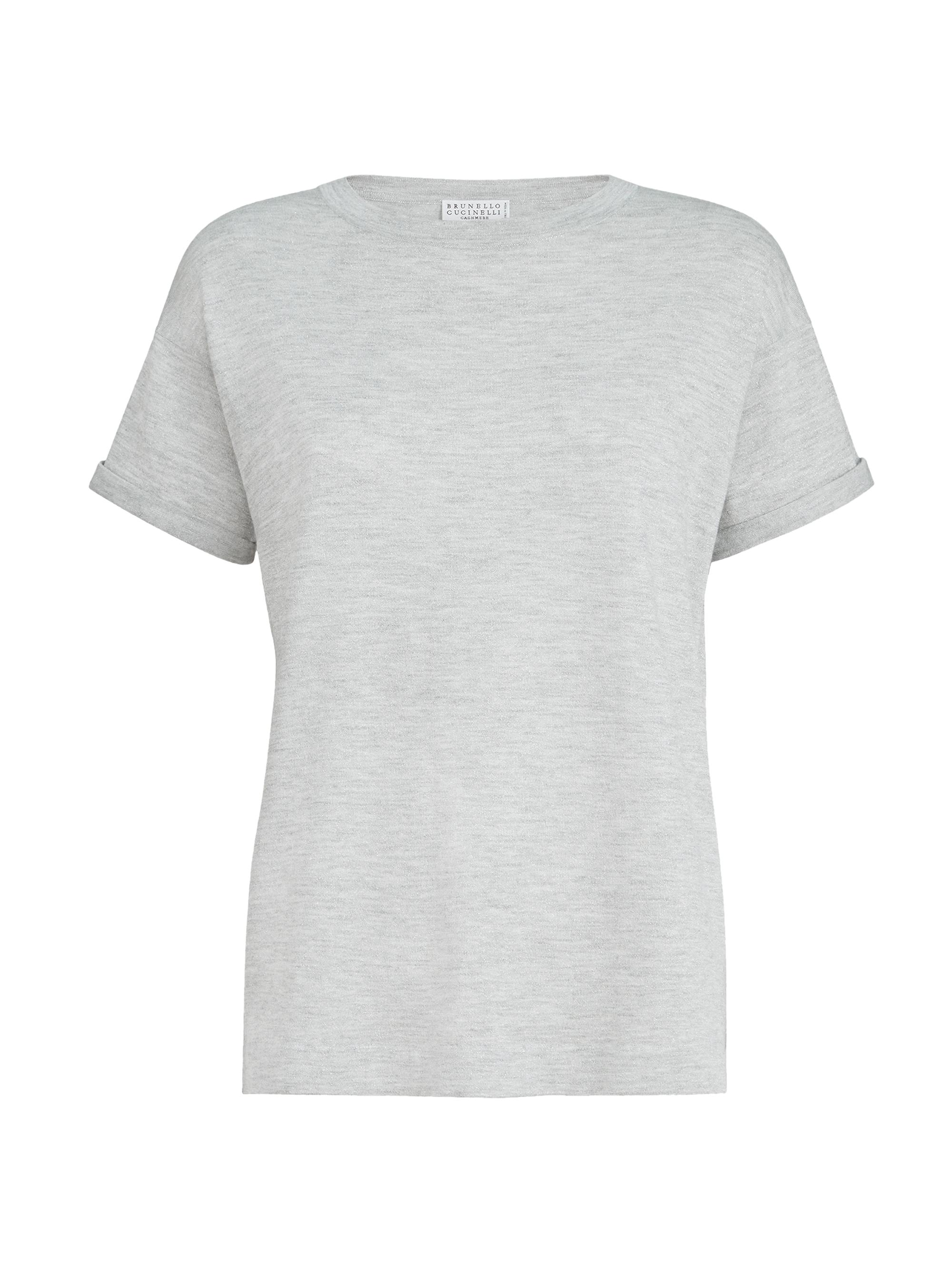Brunello Cucinelli Women's Sparkling Cashmere and Silk Lightweight Knit T-Shirt - Light Grey