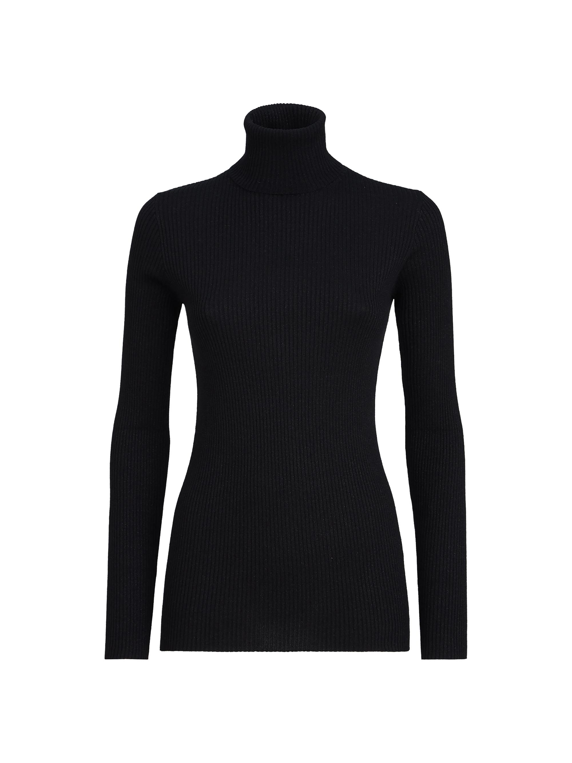 Brunello Cucinelli Women's Lightweight Turtleneck Sweater in Sparkling Cashmere and Silk Rib Knit - Black