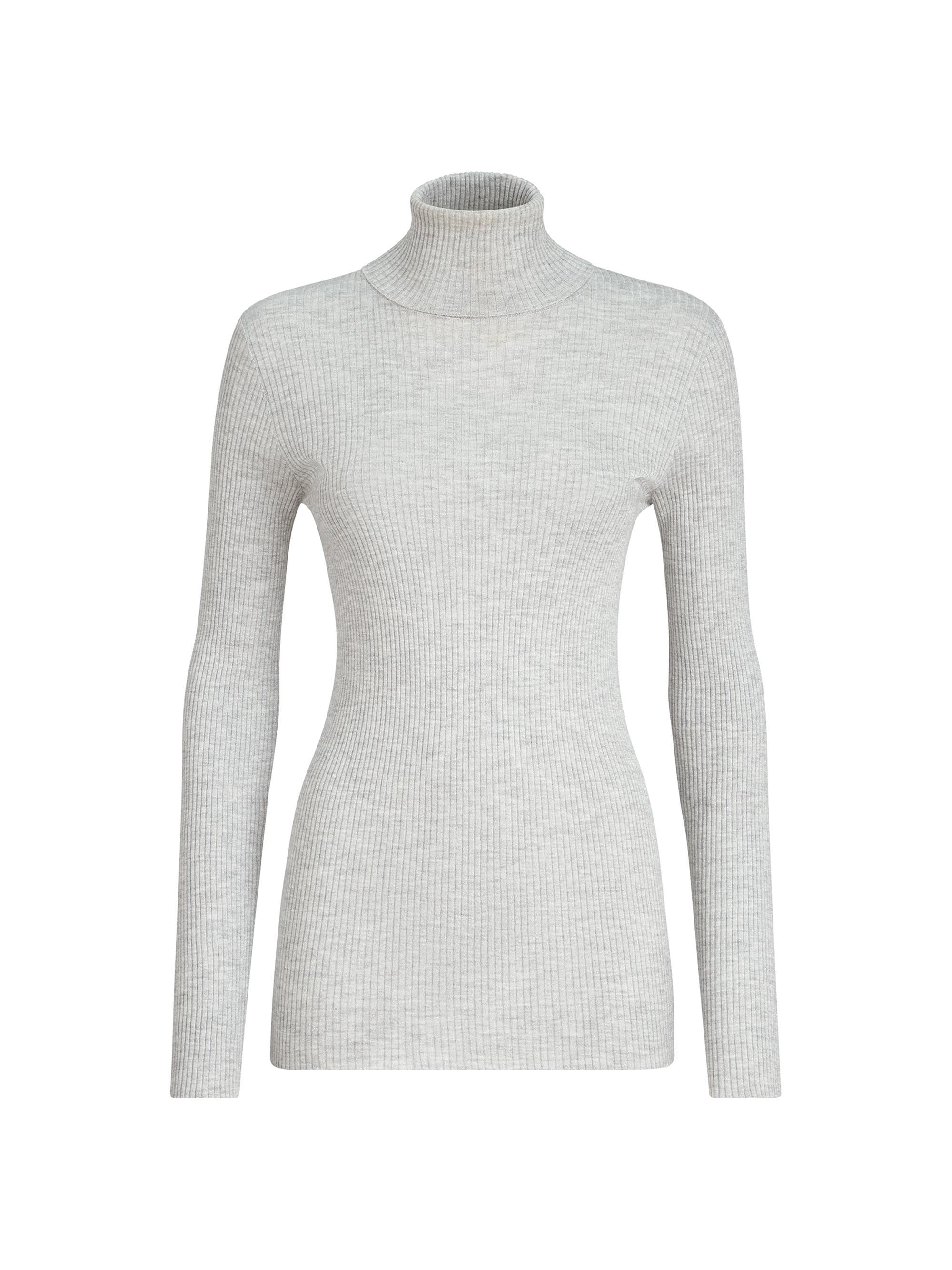 Brunello Cucinelli Women's Lightweight Turtleneck Sweater in Sparkling Cashmere and Silk Rib Knit - Light Grey | Thumbnail 7