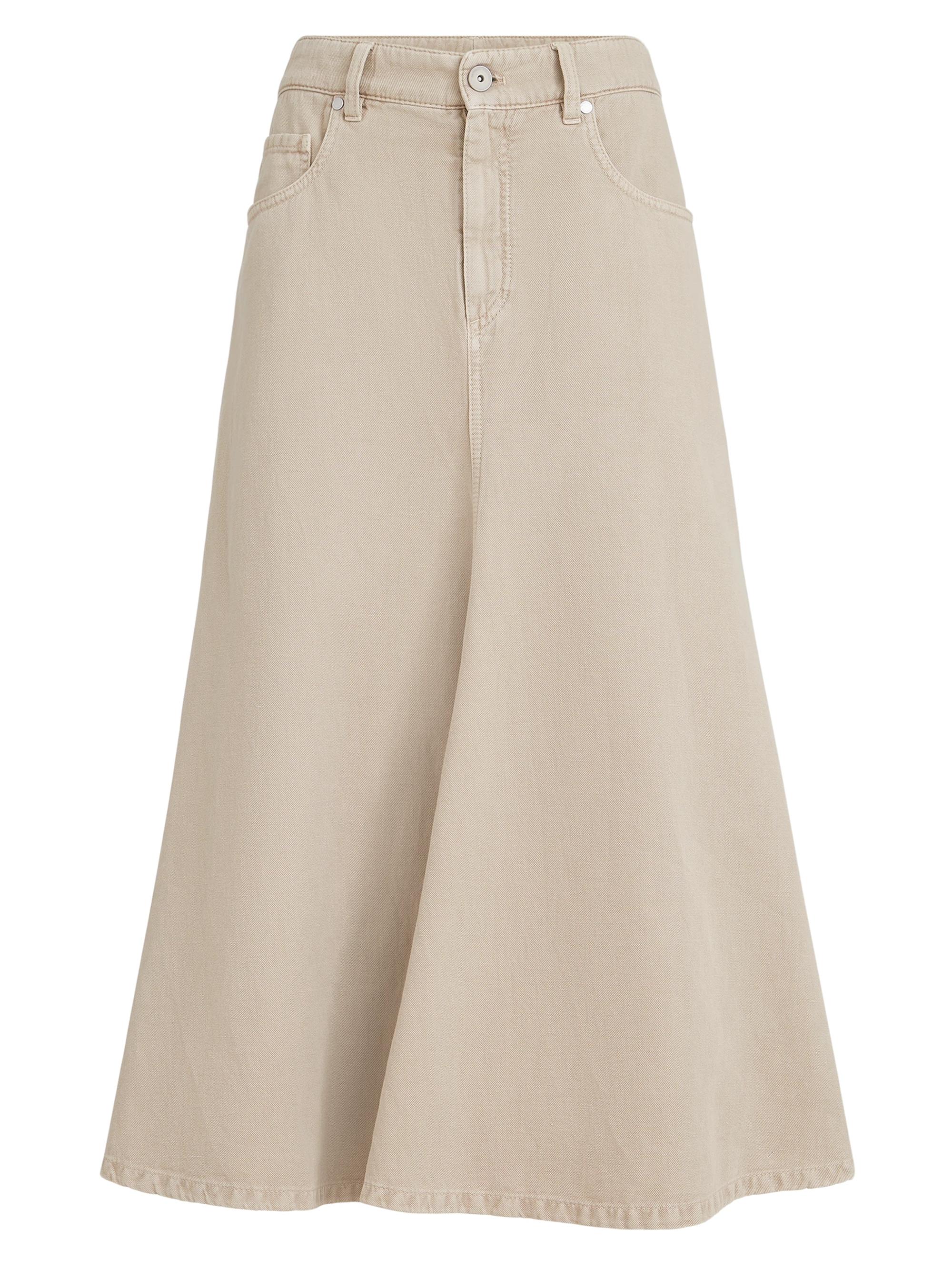 Women’s Garment Dyed Five Pocket Flared Skirt in Cotton – Beige – Size 14