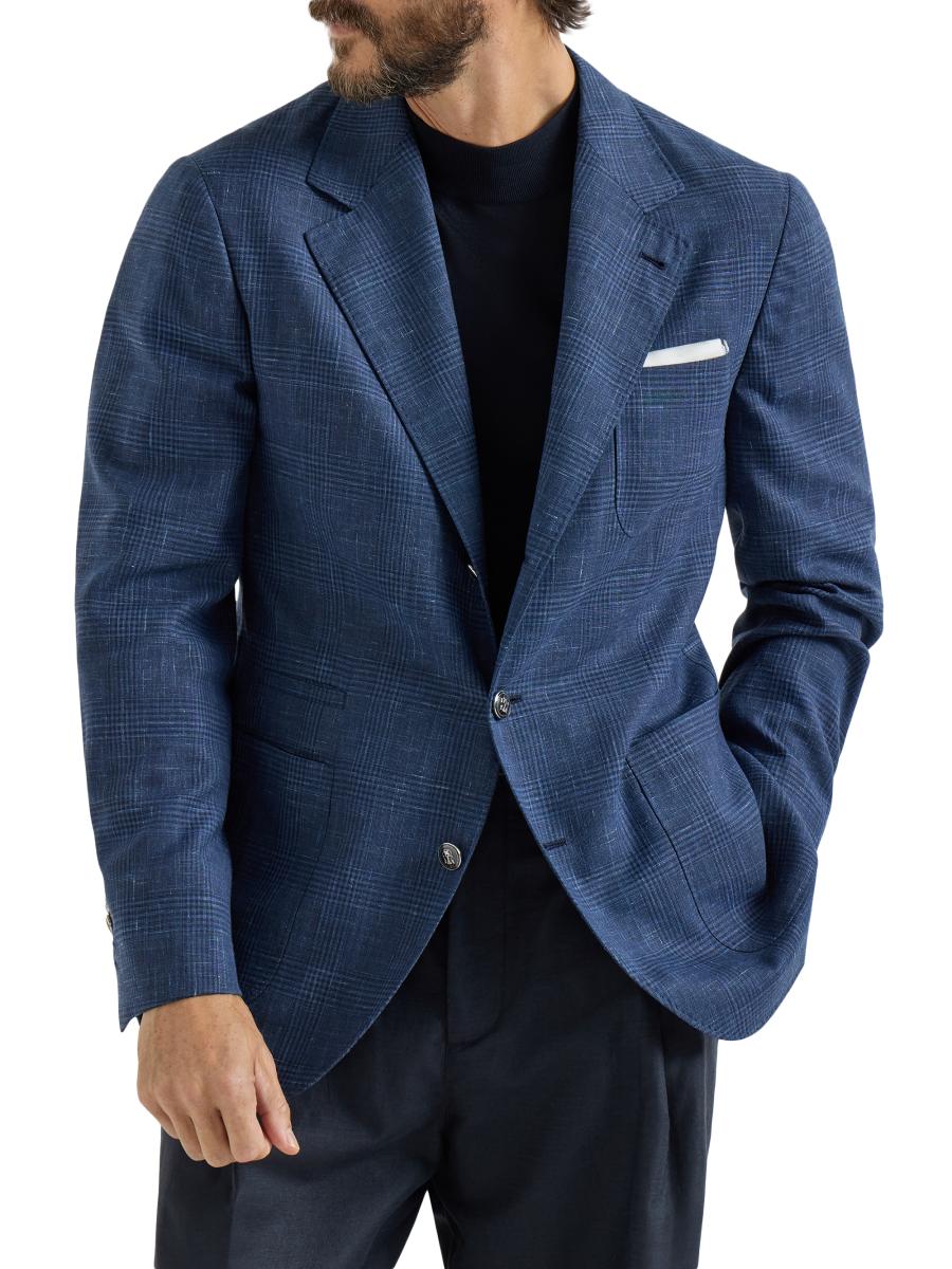 Brunello Cucinelli Prince of Wales Deconstructed Blazer with Patch