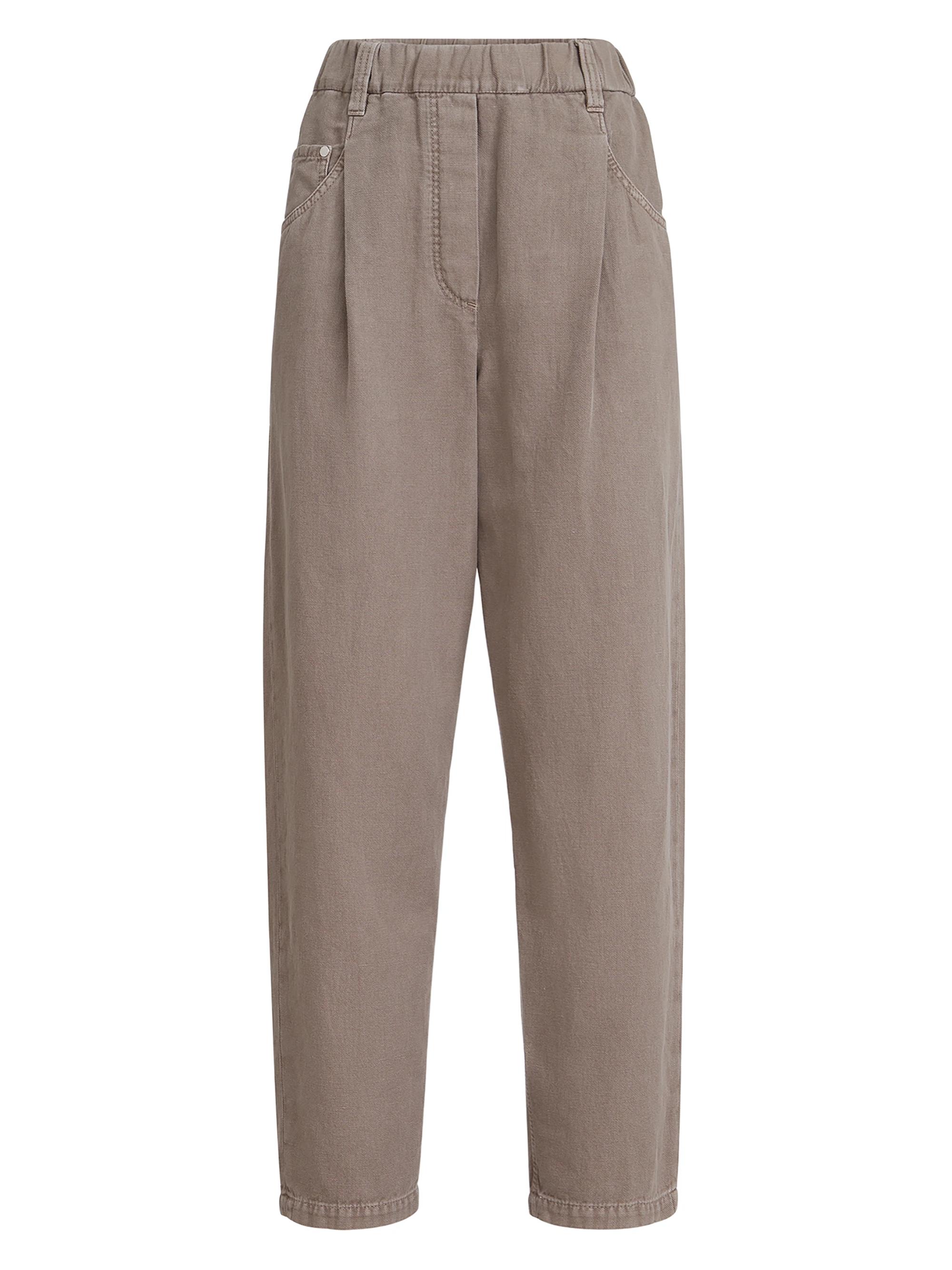 Brunello Cucinelli Women's Garment Dyed Five Pocket Trousers in Cotton and Linen Cover - Earth