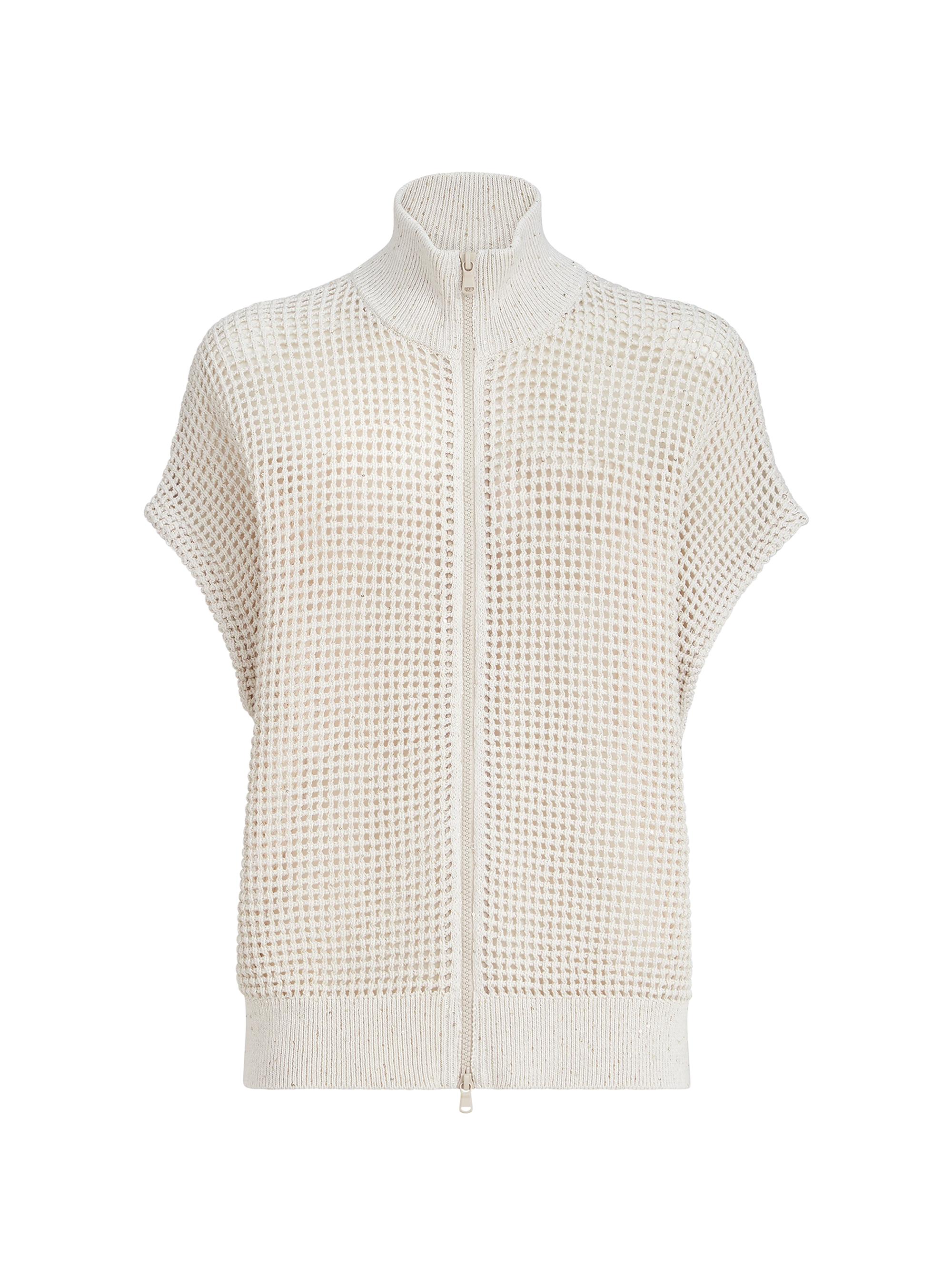 Brunello Cucinelli Women's Cotton Net Cardigan with Dazzling Details - Oat
