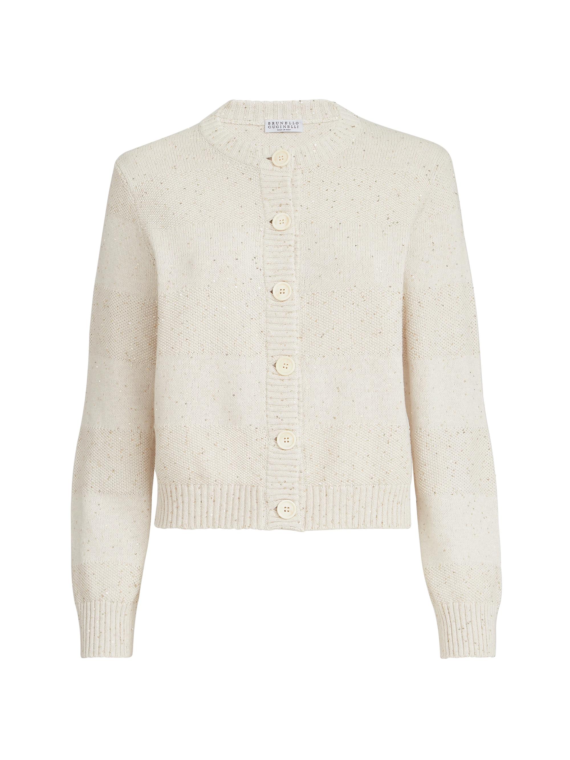 Brunello Cucinelli Textured Stripe Cardigan in Cotton Diamond Yarn