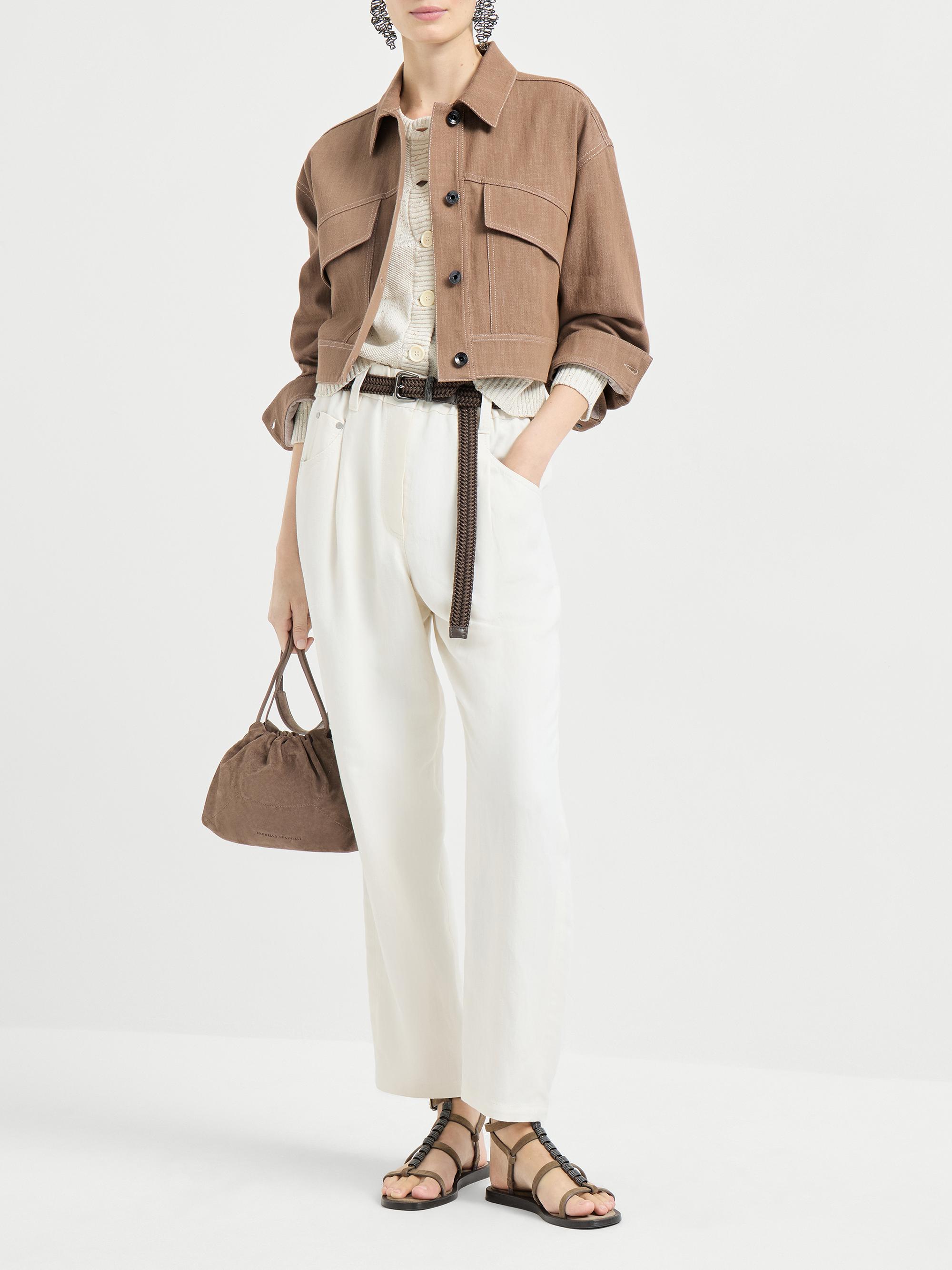 Brunello Cucinelli Textured Stripe Cardigan in Cotton Diamond Yarn
