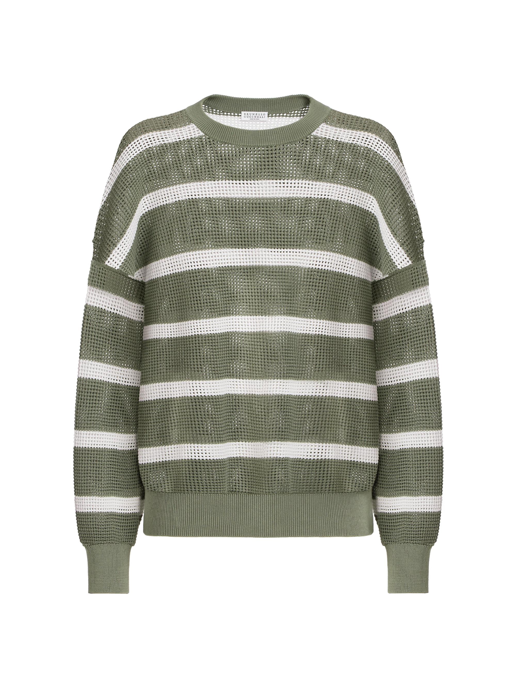 BRUNELLO CUCINELLI メッシュニット Brunello Cucinelli Cotton Net Striped Sweater | Saks Fifth Avenue