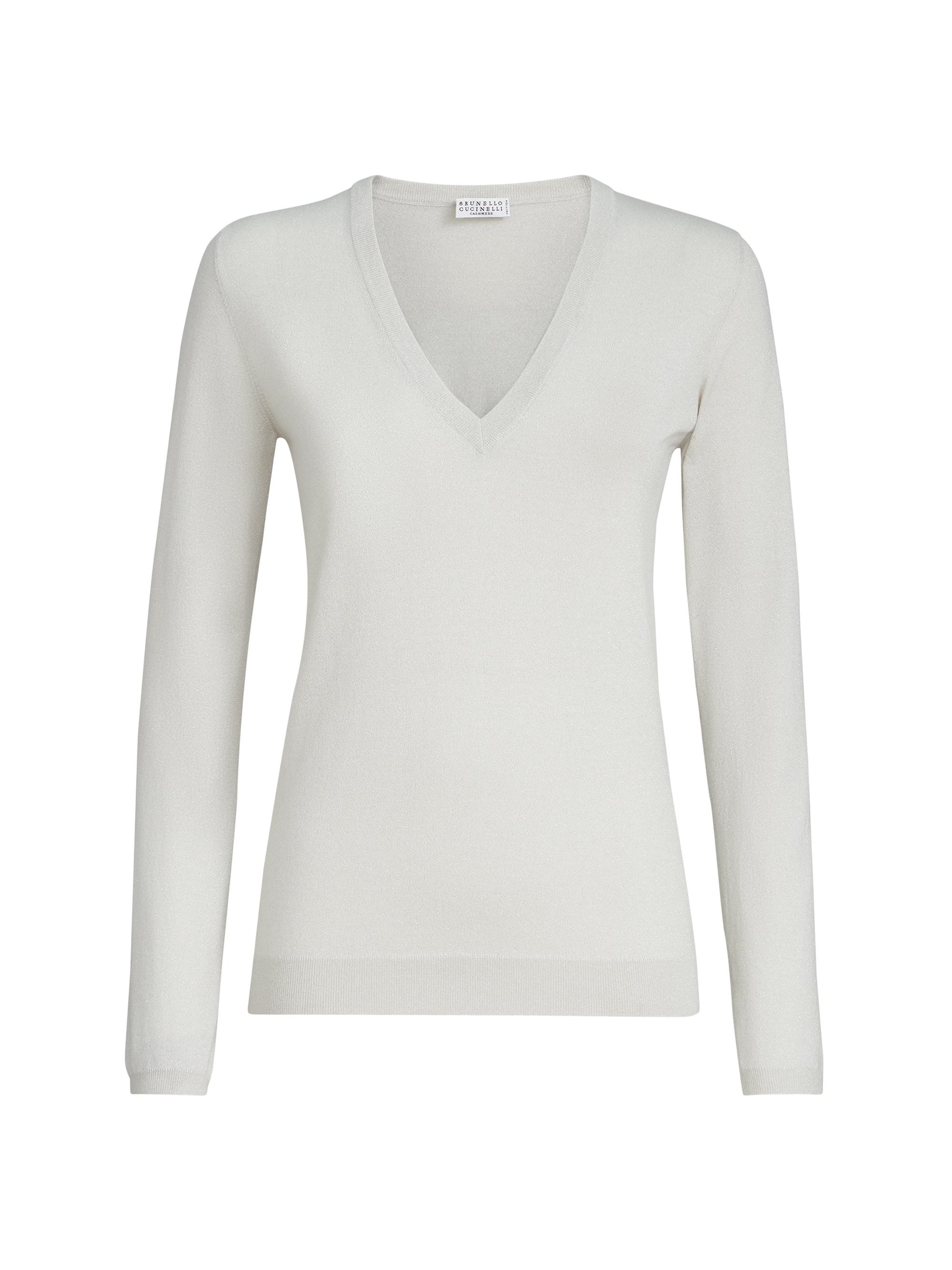 Brunello Cucinelli Women's Cashmere and Silk Sparkling Lightweight Sweater - Rice