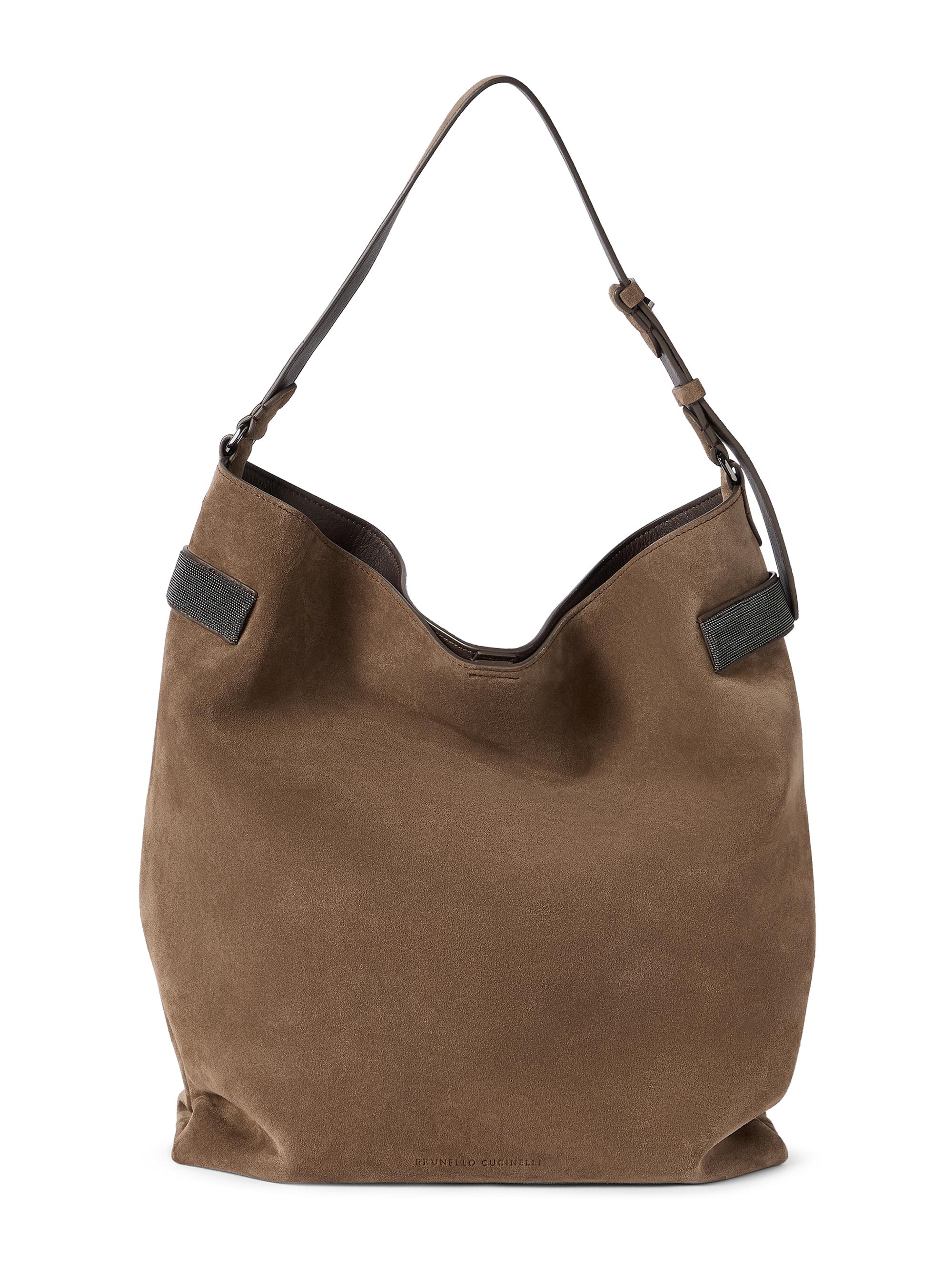 Brunello Cucinelli Women's Essence Hobo Bag in Suede with Precious Bands - Bark