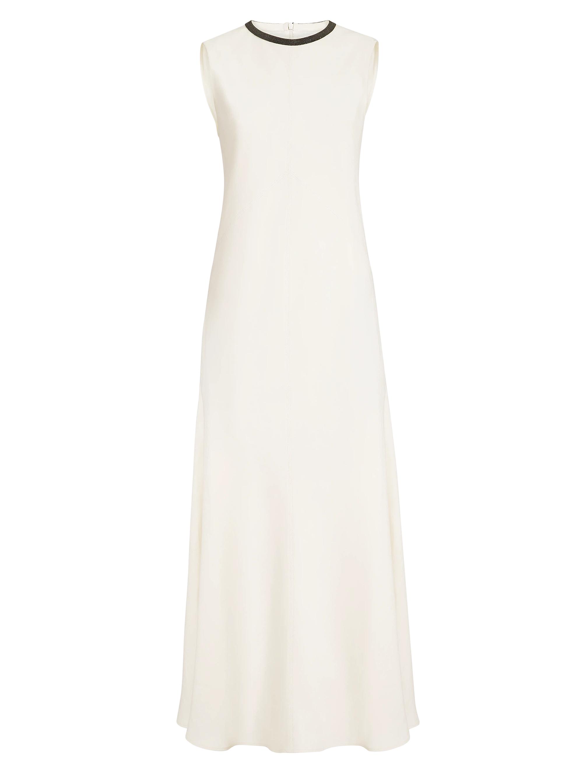 Brunello Cucinelli Women's Viscose and Linen Fluid Twill Dress with Precious Collar -