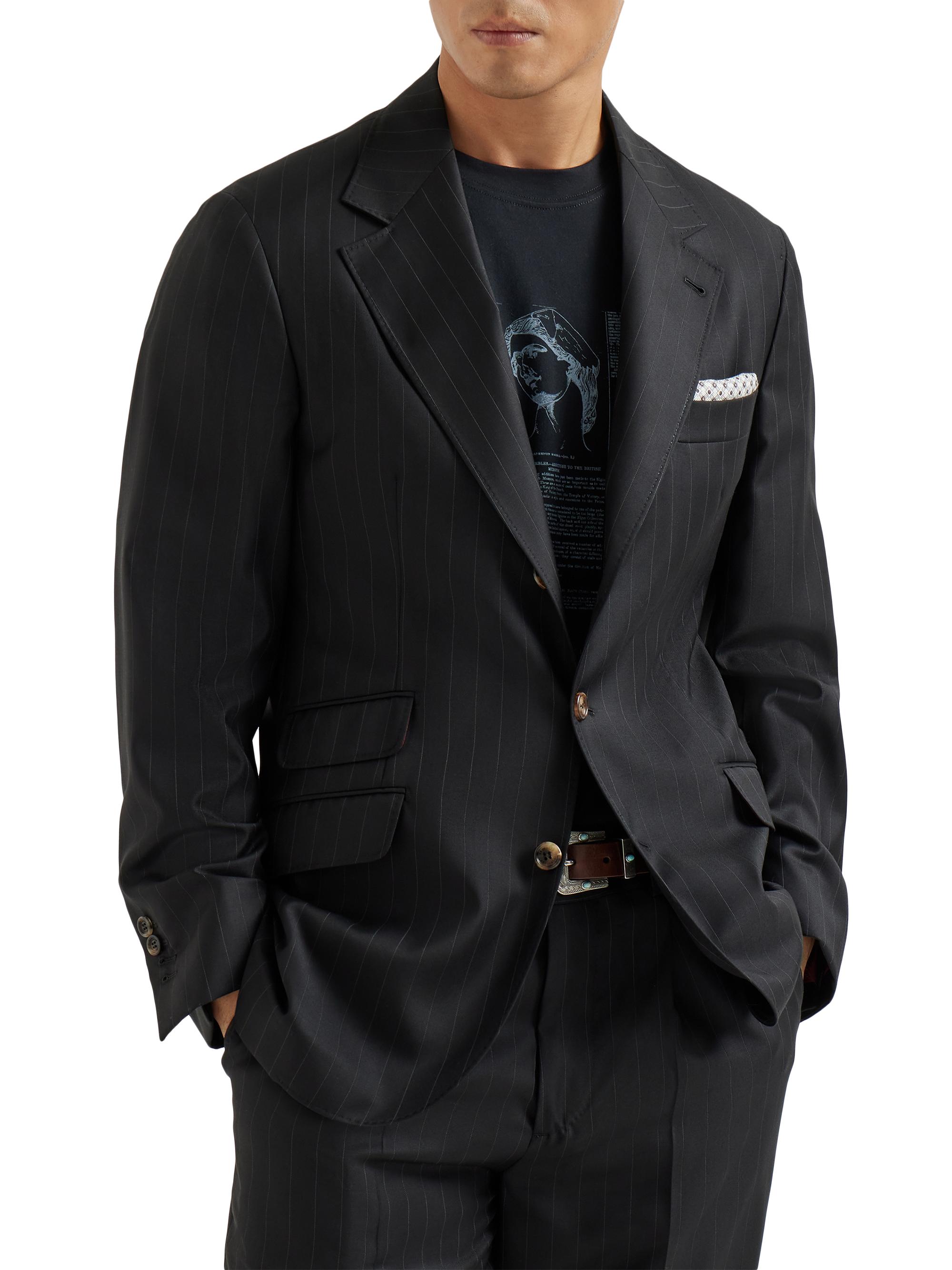 Brunello Cucinelli Men's Virgin Wool Chalk Stripe Batavia Deconstructed Cavallo Blazer - Black