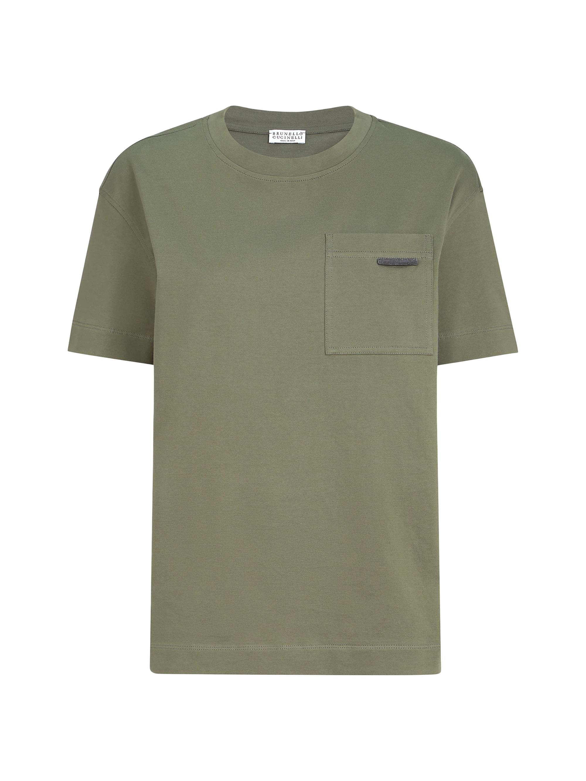 Brunello Cucinelli Women's Cotton Jersey T-Shirt with Shiny Tab - Olive