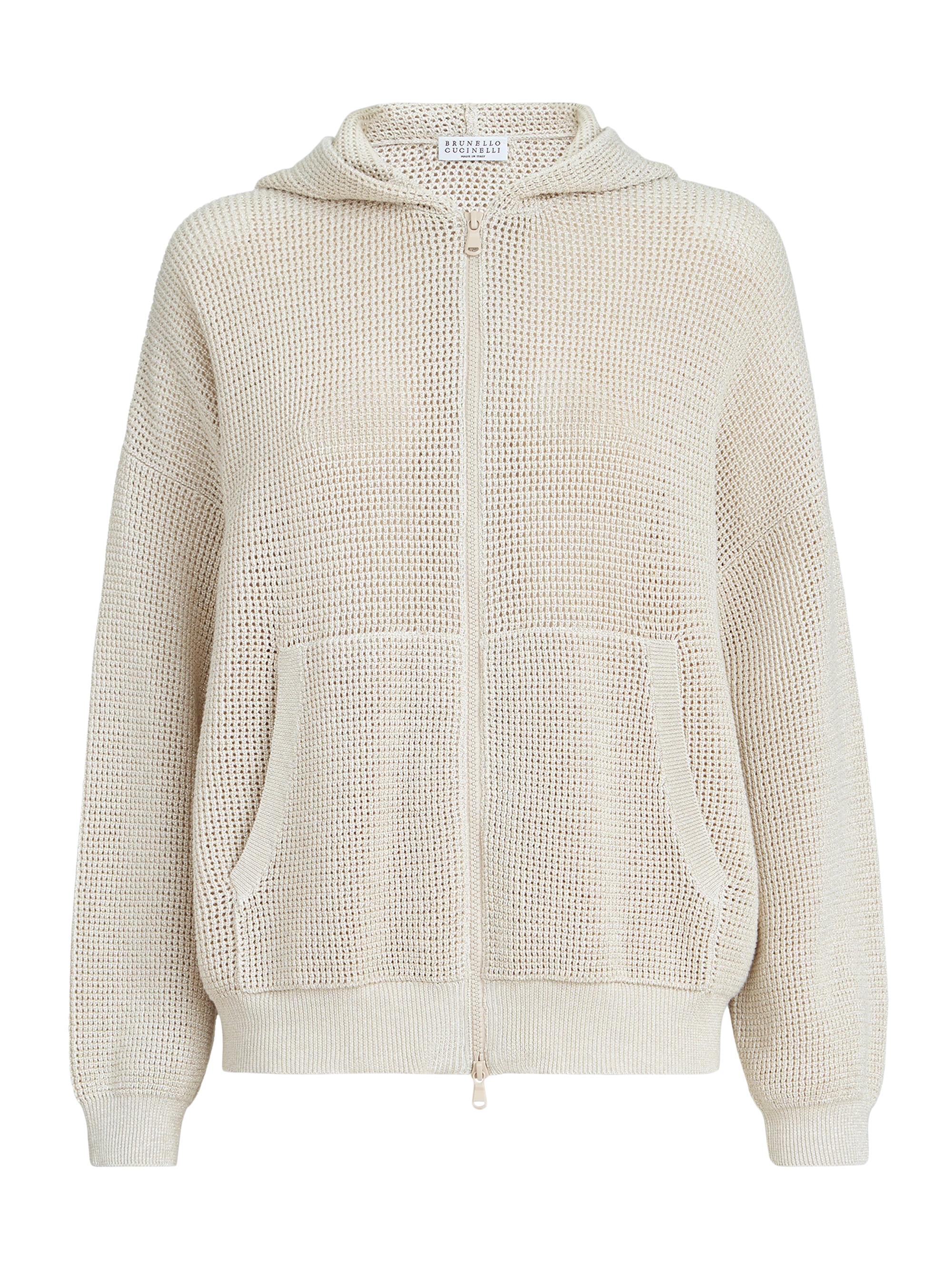 Brunello Cucinelli Women's Cotton Sparkling Net Hooded Cardigan - Oat