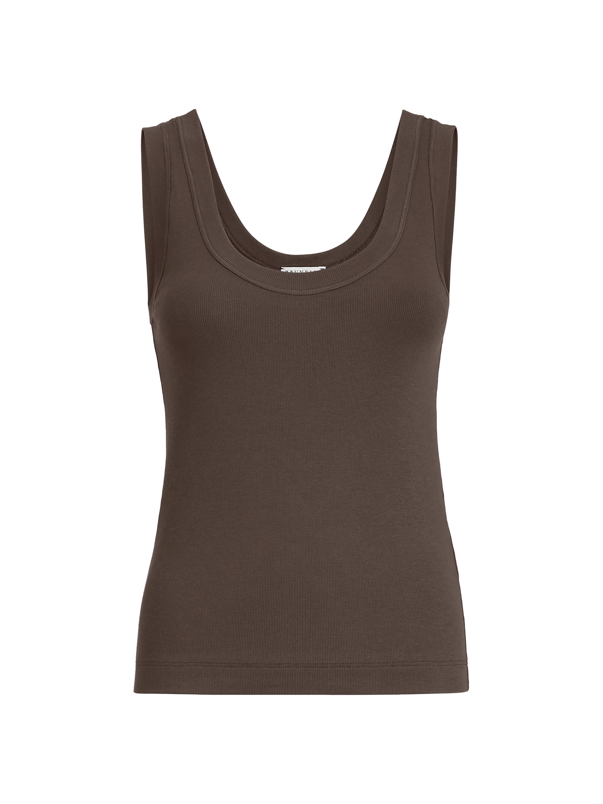 Brunello Cucinelli Women's Stretch Cotton Ribbed Jersey Top with Monili - Brown | Thumbnail 7