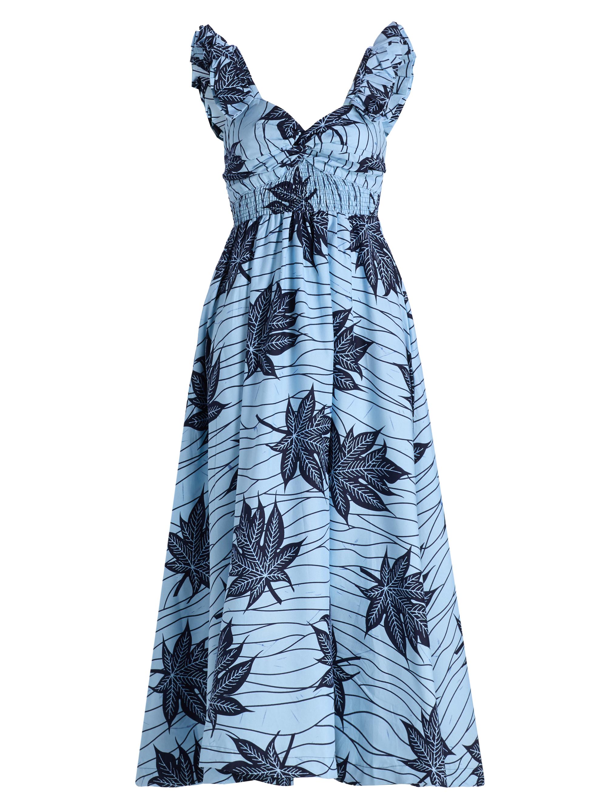 Elisamama Women's Ibukun Botanical-Print Cotton A-Line Midi-Dress - Blue | Thumbnail 8