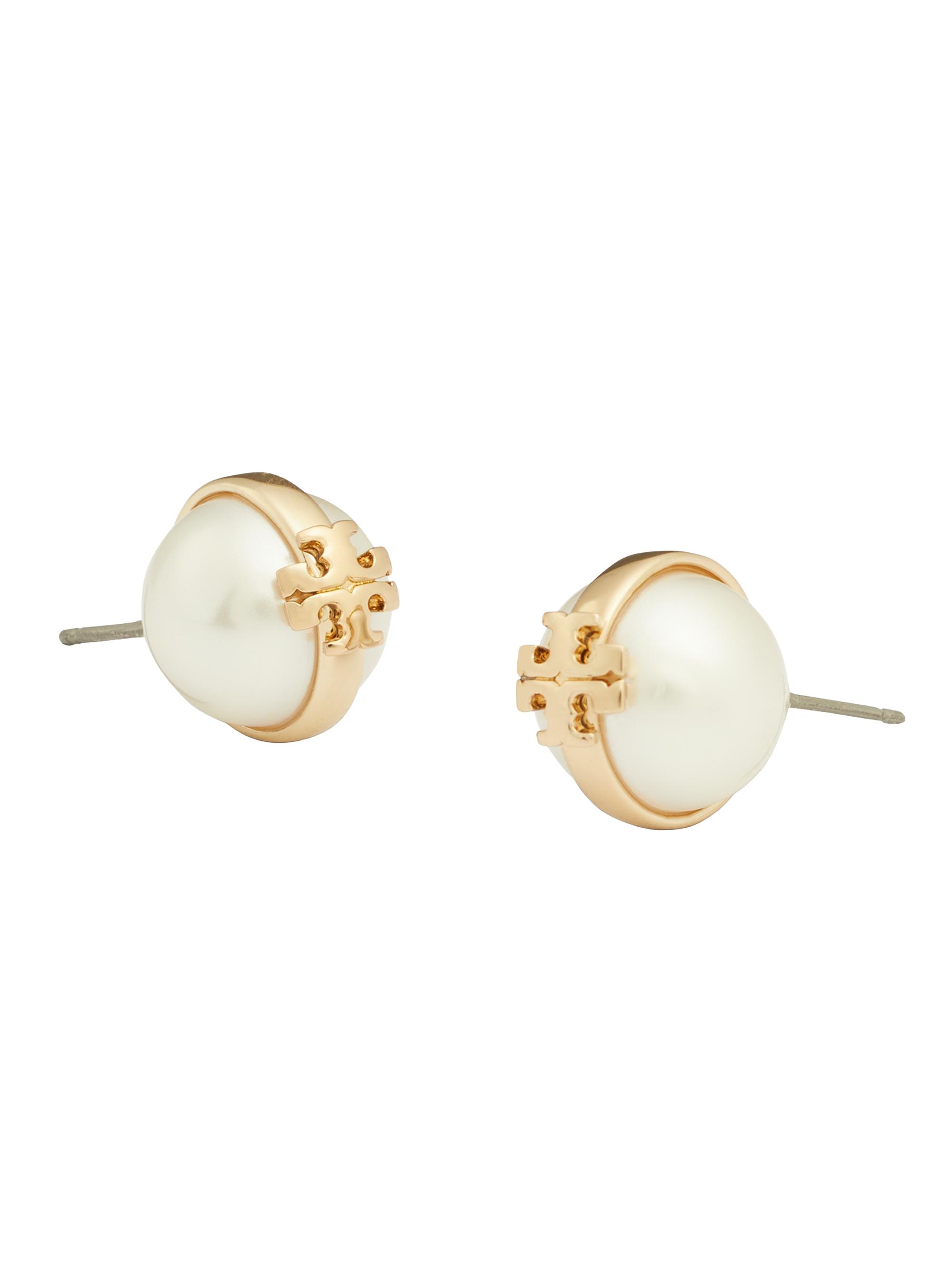 Tory Burch Women's Moondance Goldtone & Imitation Pearl Stud Earrings - Light Brass Pearl - Women's Jewelry And Watches