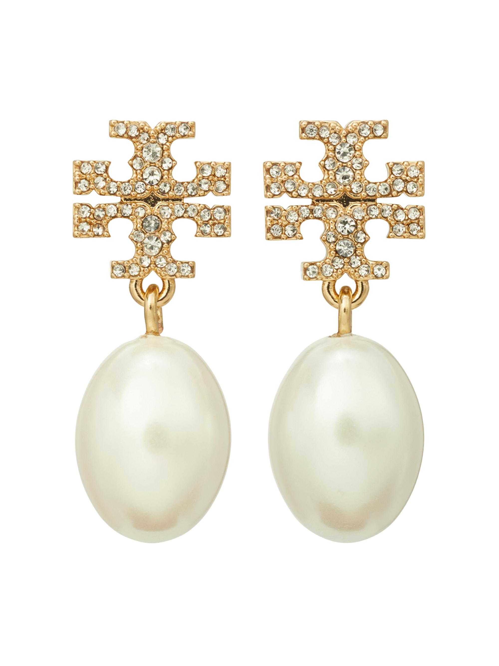 Tory Burch Women's Moondance 18K-Gold-Plated, Cubic Zirconia & Imitation Pearl Drop Earrings - Tory Gold Pearl
