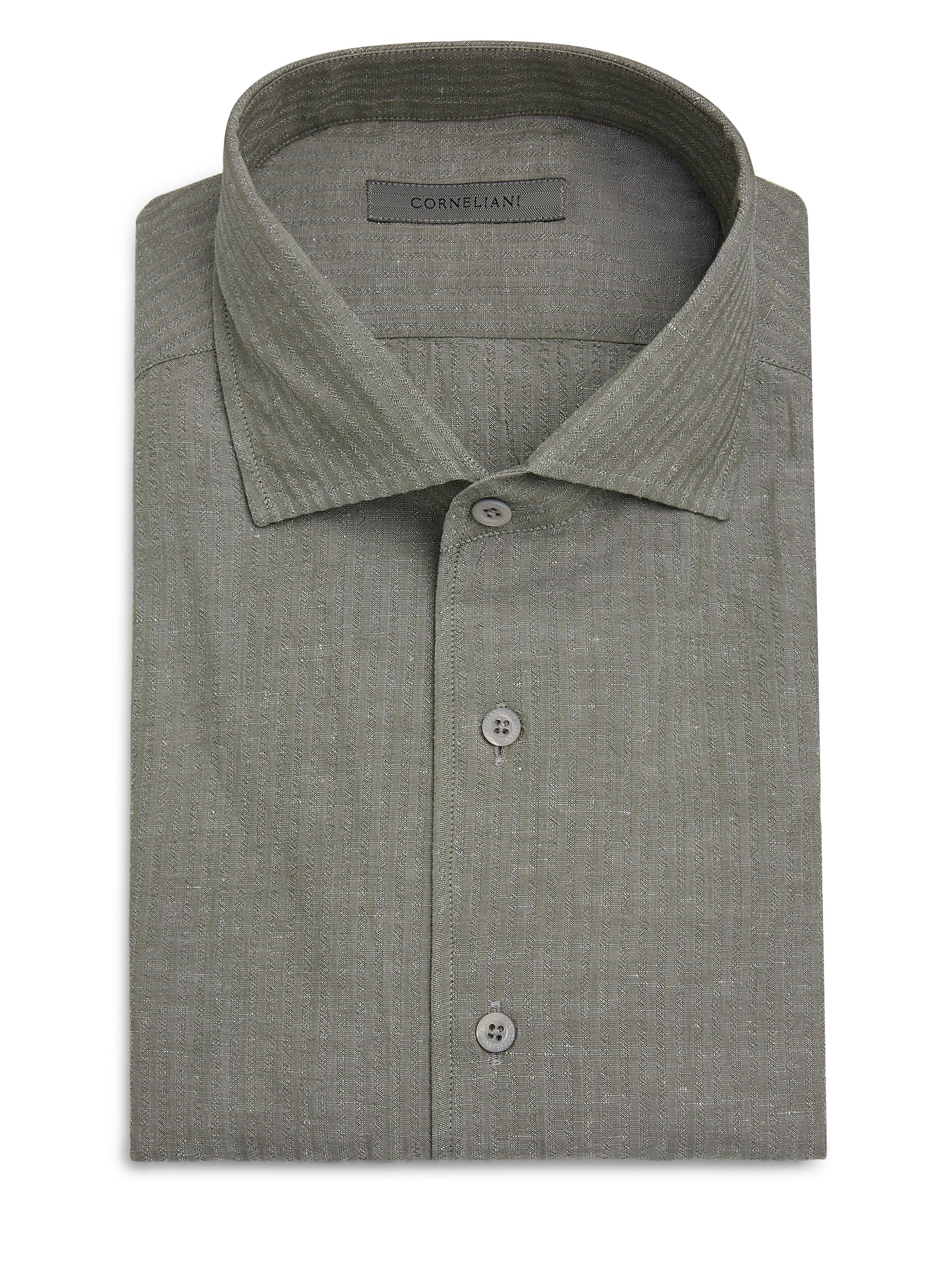 Corneliani Men's Seersucker Cotton-Linen Shirt - Sage