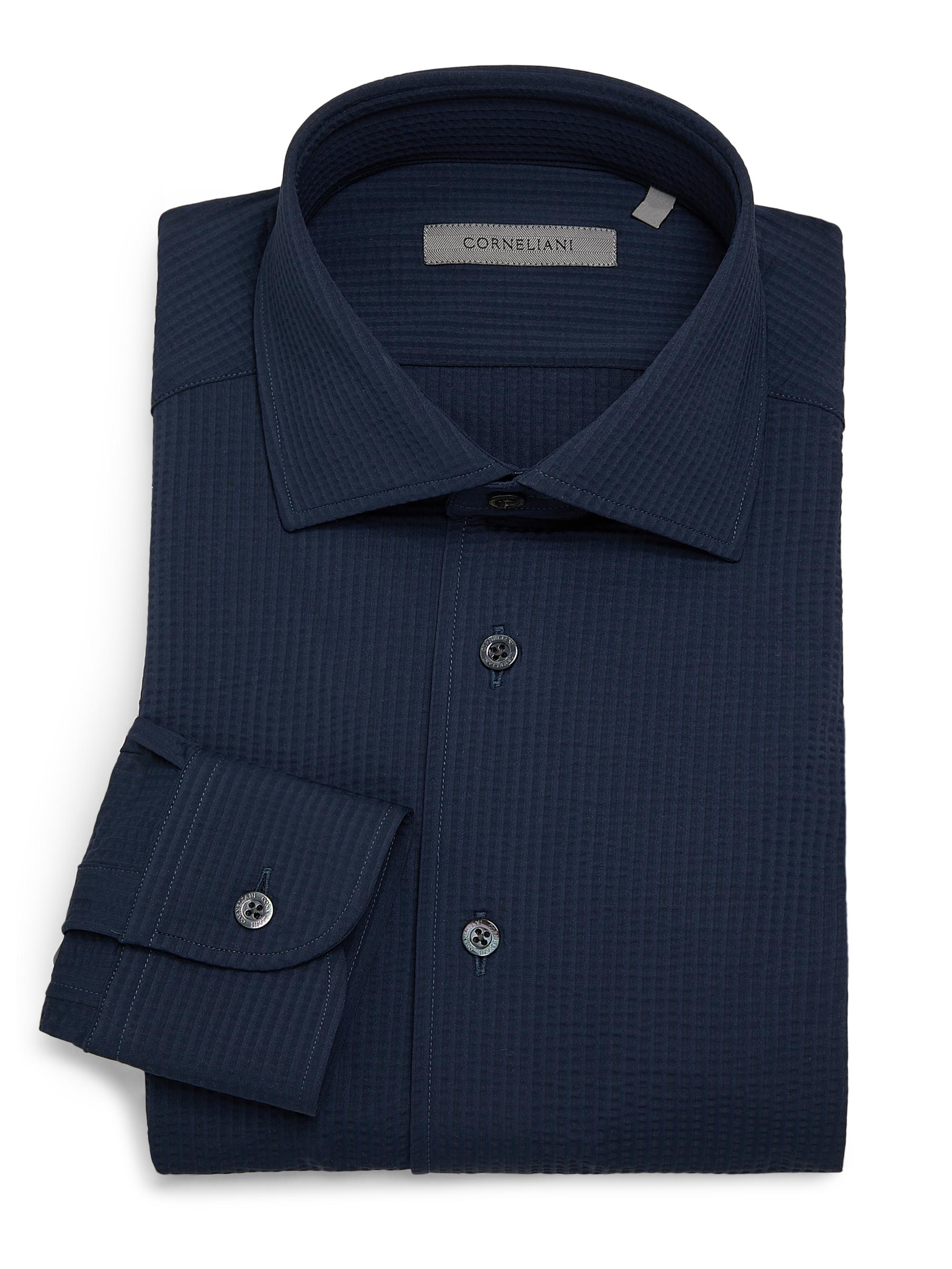 Corneliani Men's Performance Seersucker Shirt - Navy Seersucker
