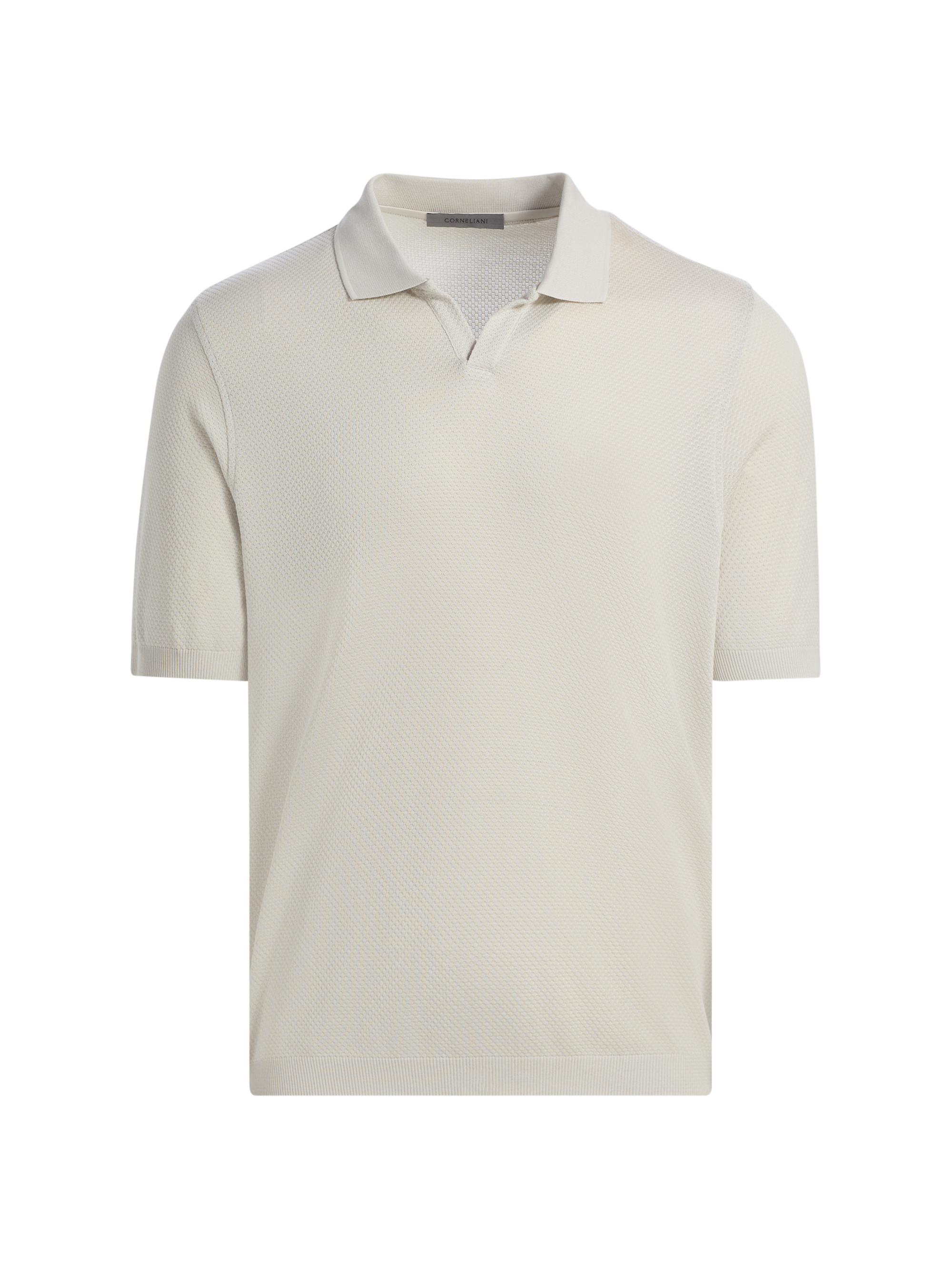 Corneliani Men's Textured Cotton Johnny Collar Polo Shirt - White