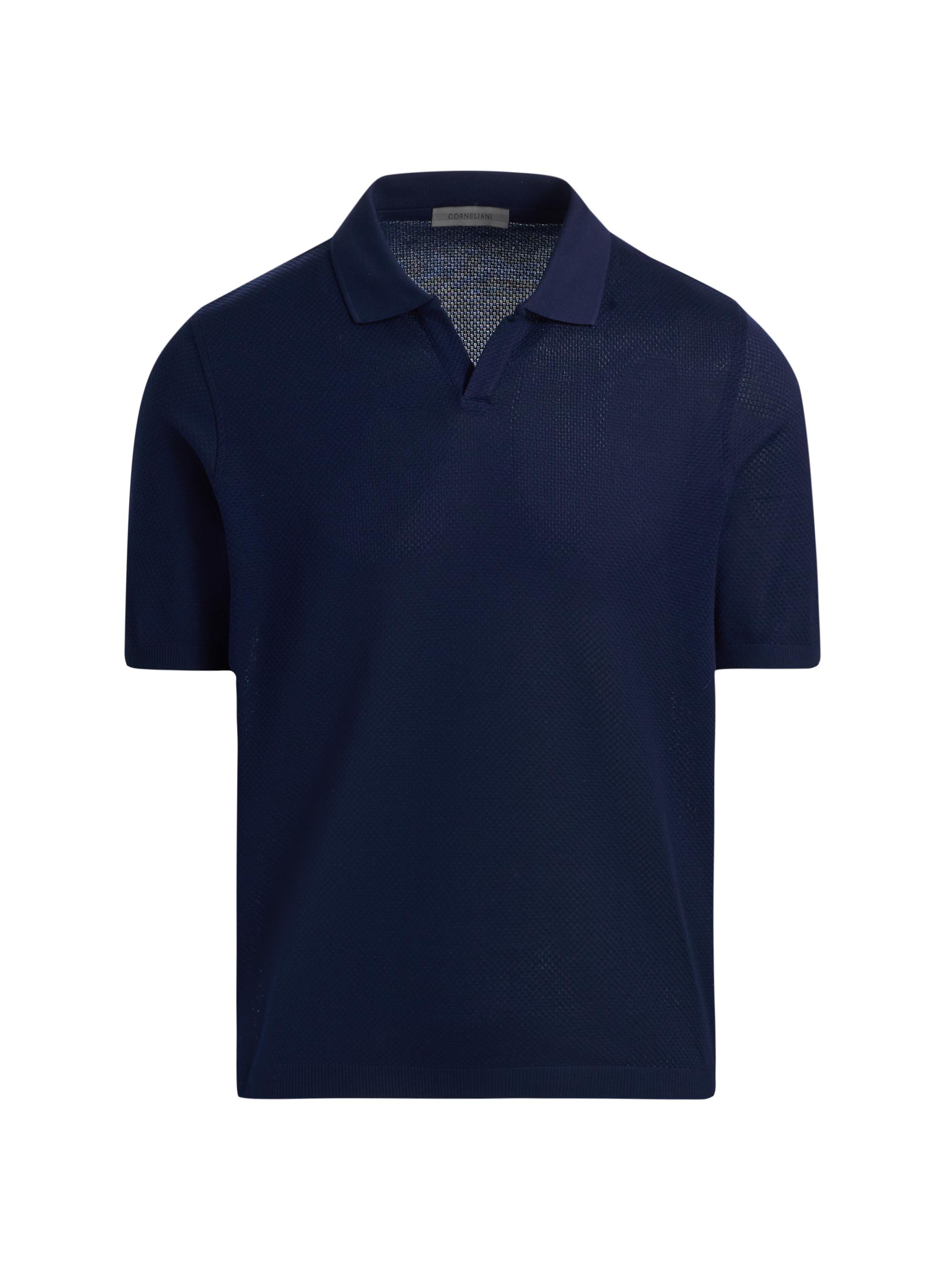 Corneliani Men's Textured Cotton Johnny Collar Polo Shirt - Navy