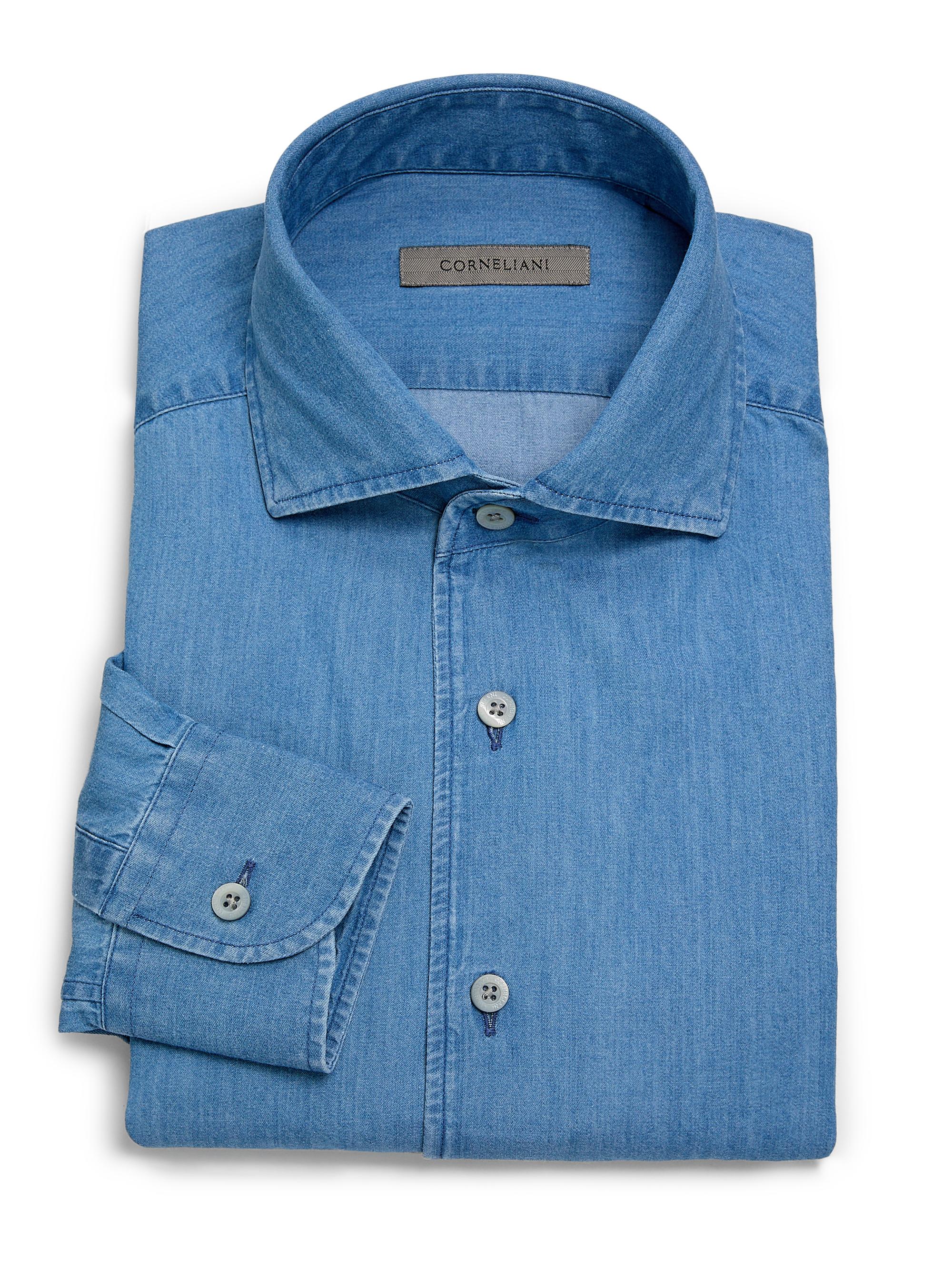 Corneliani Men's Chambray Cotton Shirt - Chambray