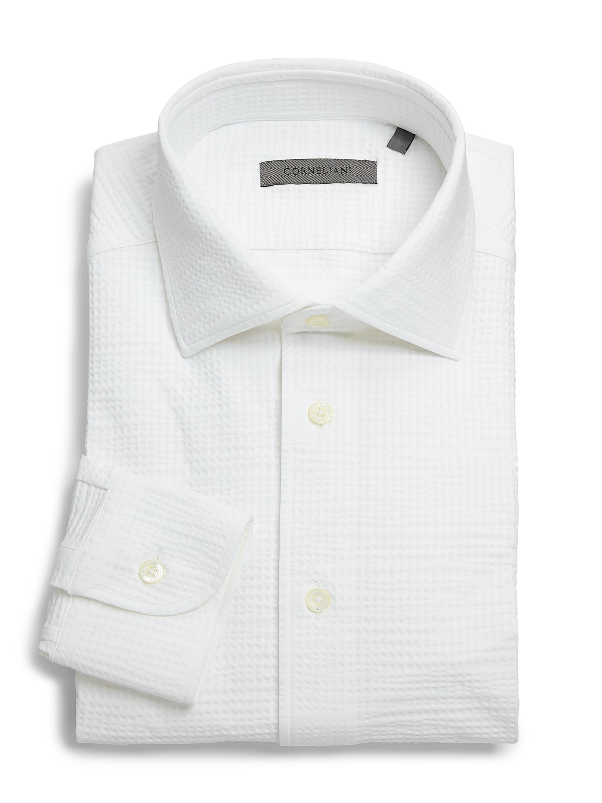 Corneliani Men's Performance Seersucker Shirt - White Seersucker