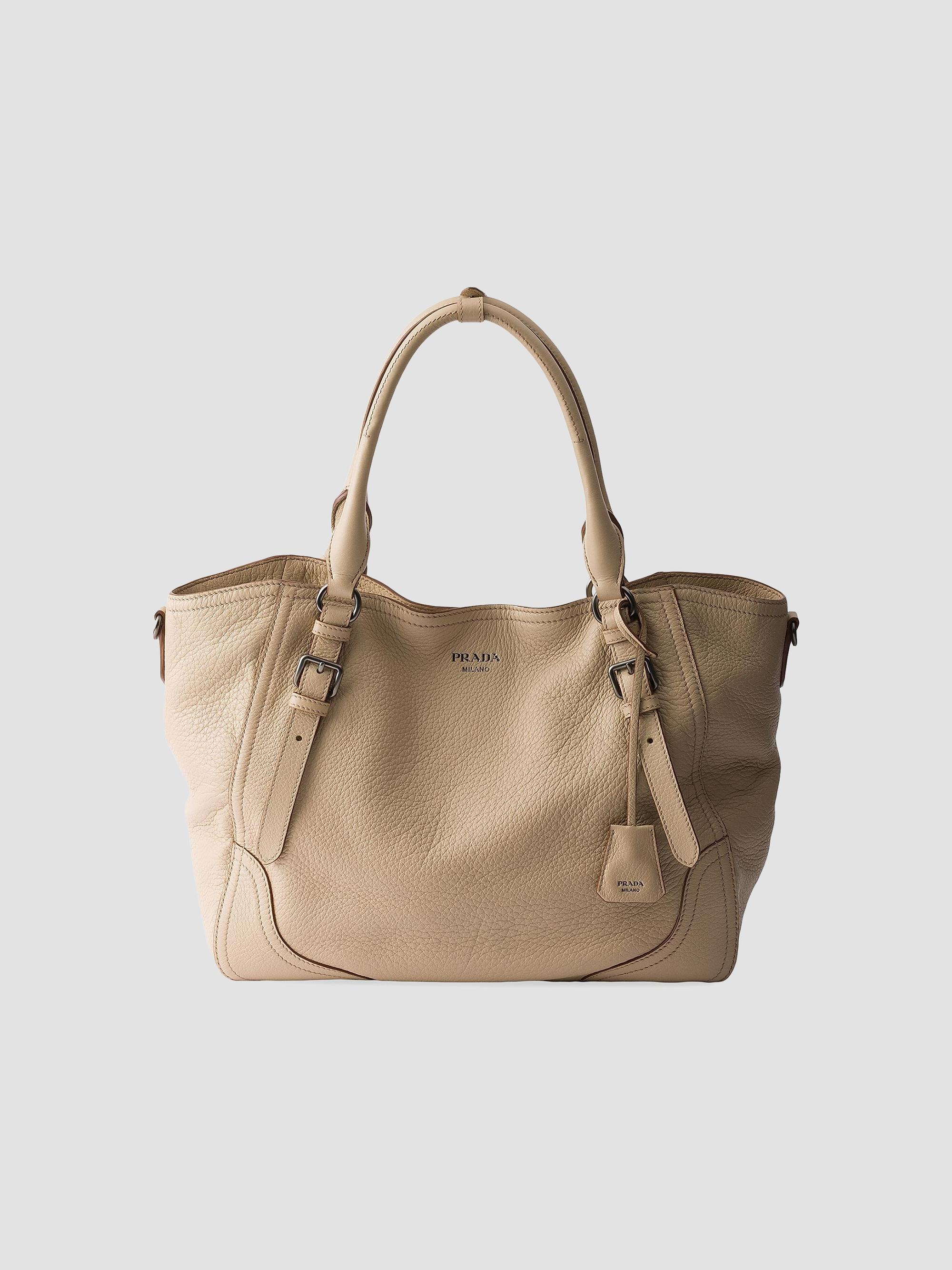 Prada Women's Large Leather Tote Bag - Beige Khaki