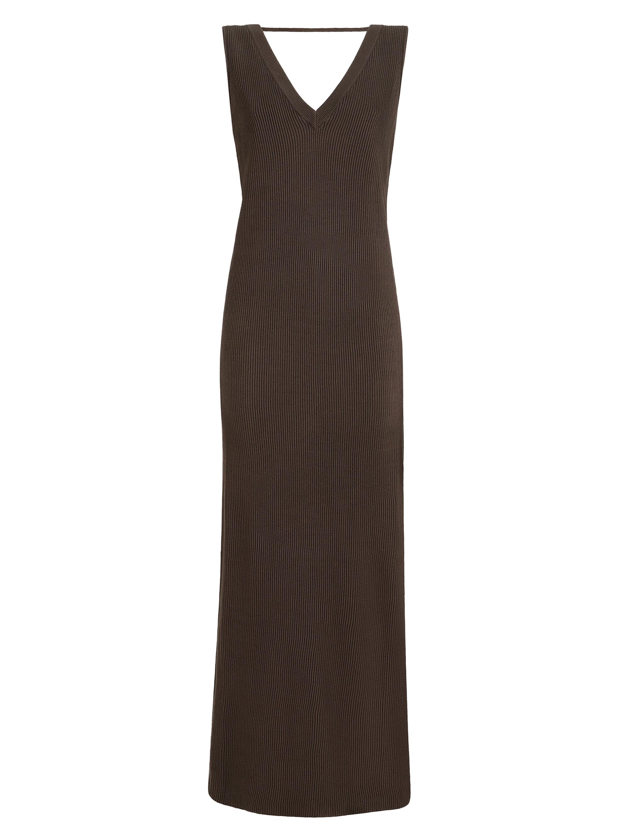 Brunello Cucinelli Women's Cotton Rib Knit Dress with Monili - Brown