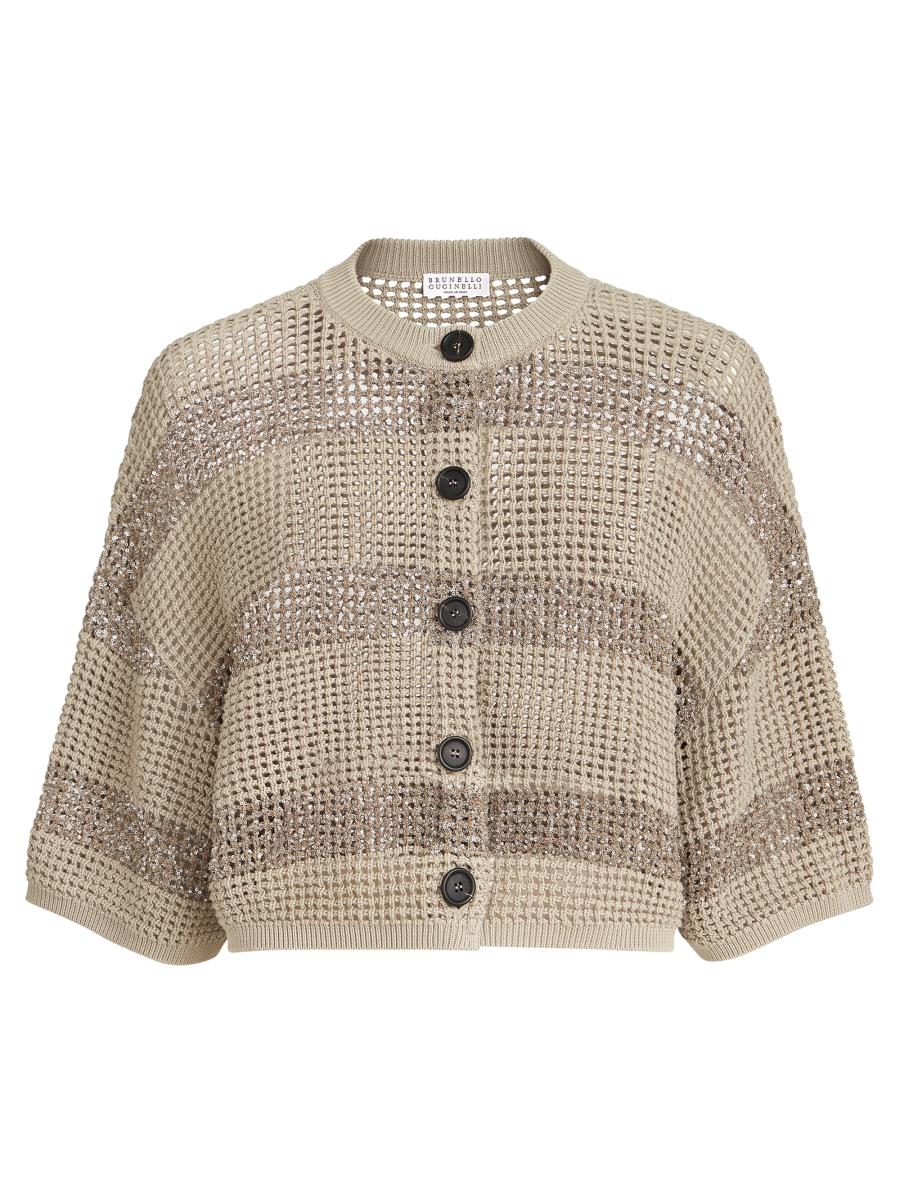 Brunello Cucinelli Cotton Net Cropped Cardigan with Dazzling