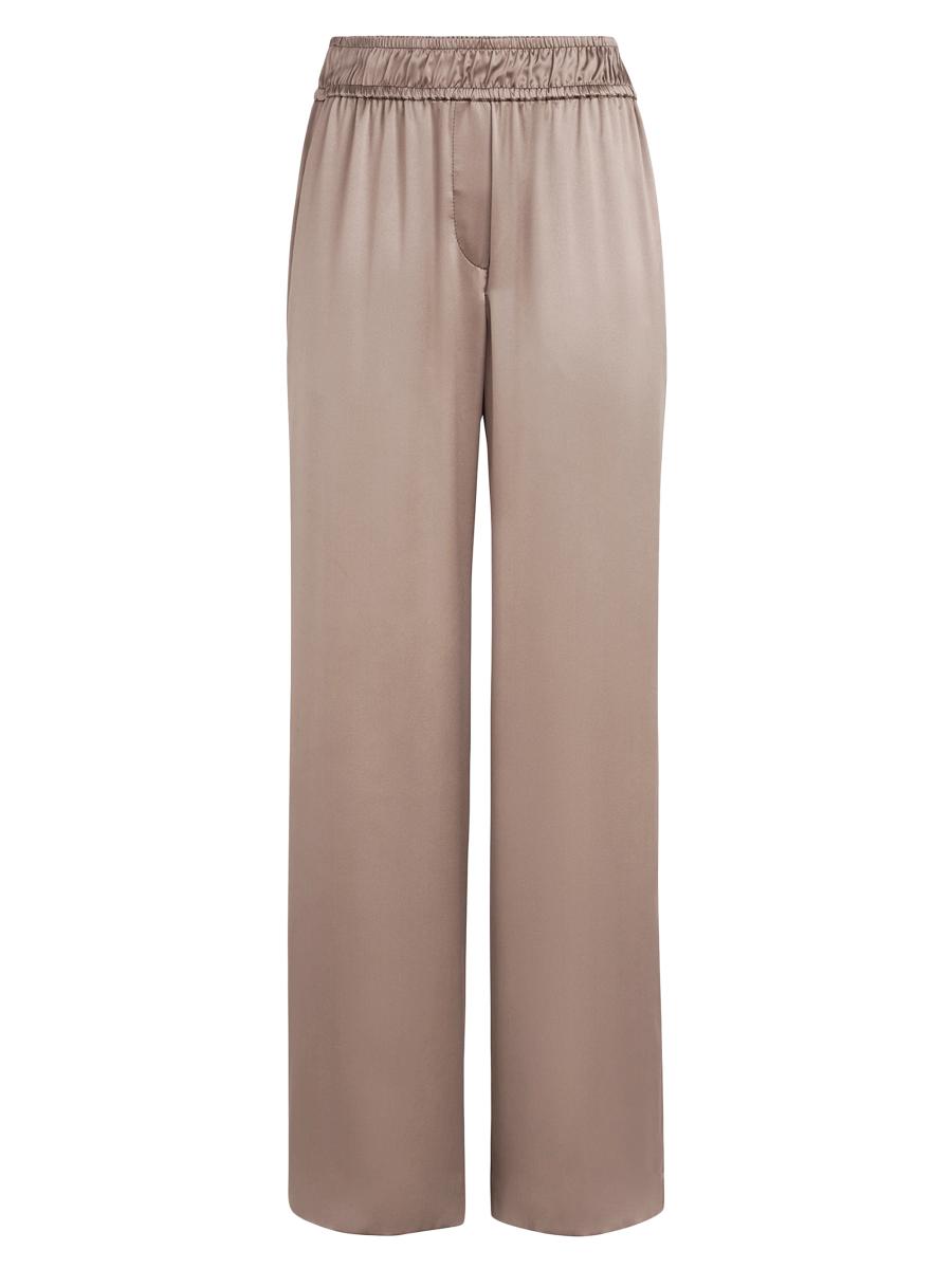 Brunello Cucinelli Women's Stretch Silk Satin Track Trousers In Brown