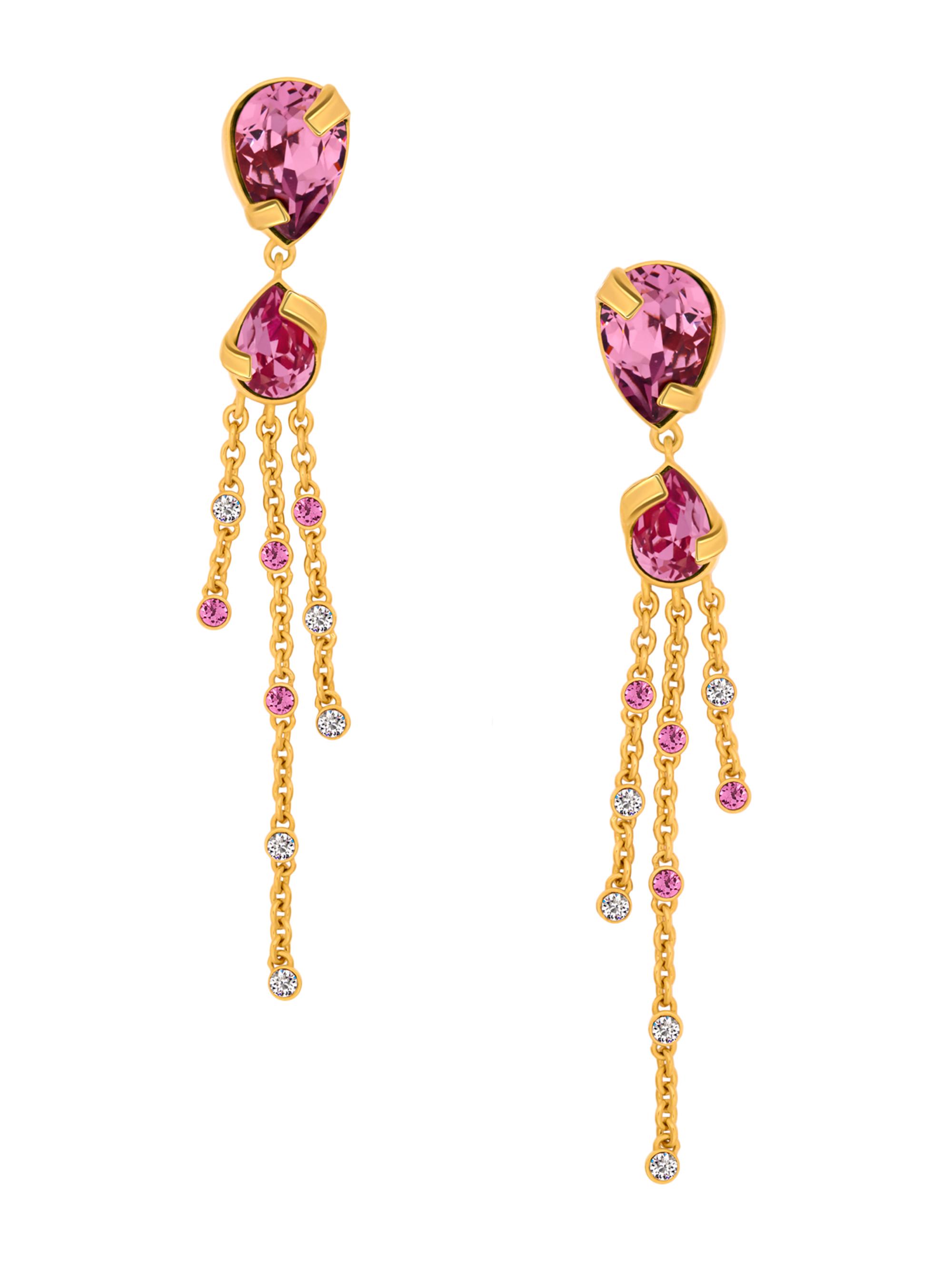 Oscar de la Renta Women's Pear Rhinestone 24K-Gold-Plated Chandelier Earrings - Rose