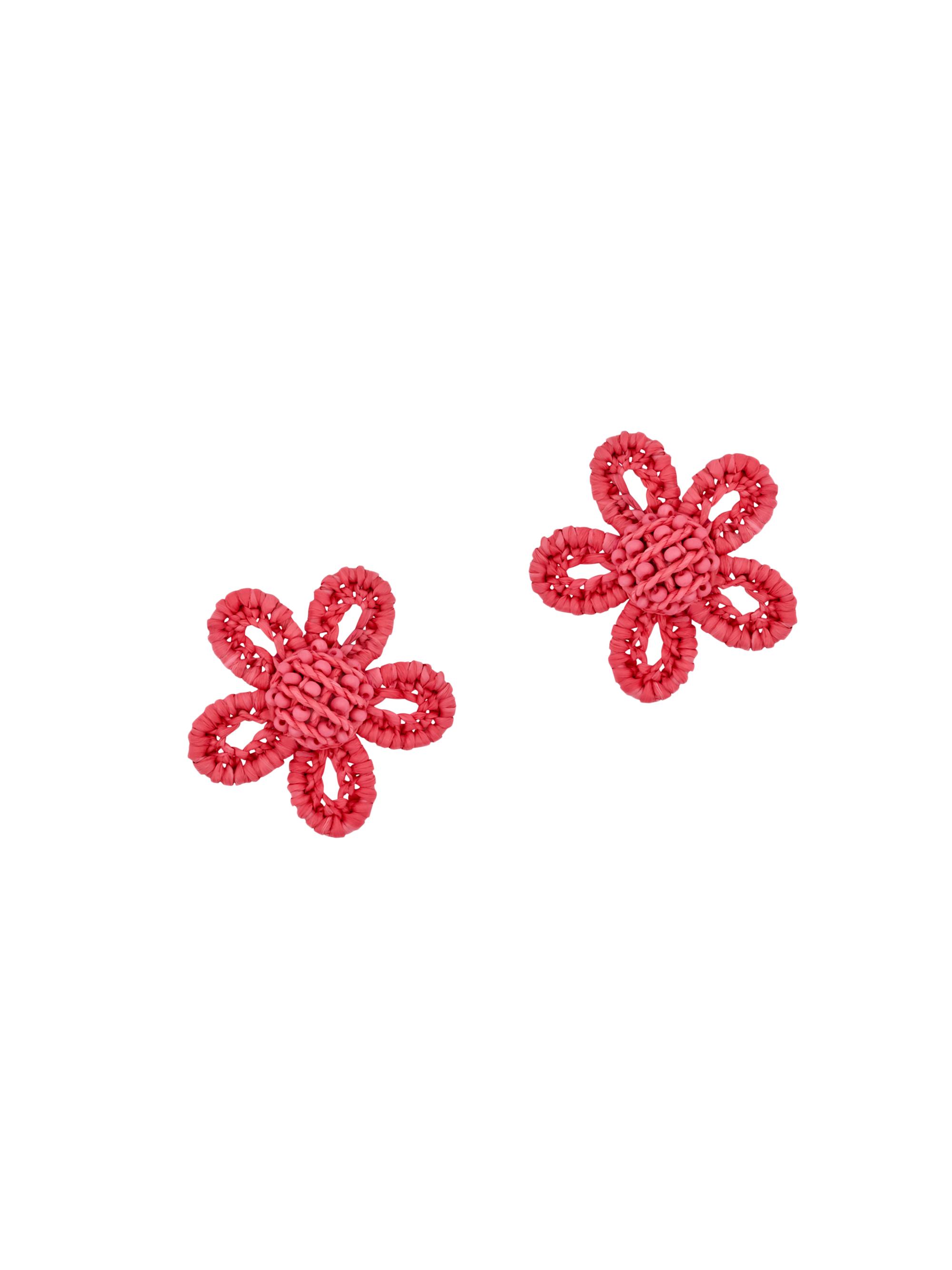 Oscar de la Renta Women's  Flower Woven Raffia Stud Earrings - Rose