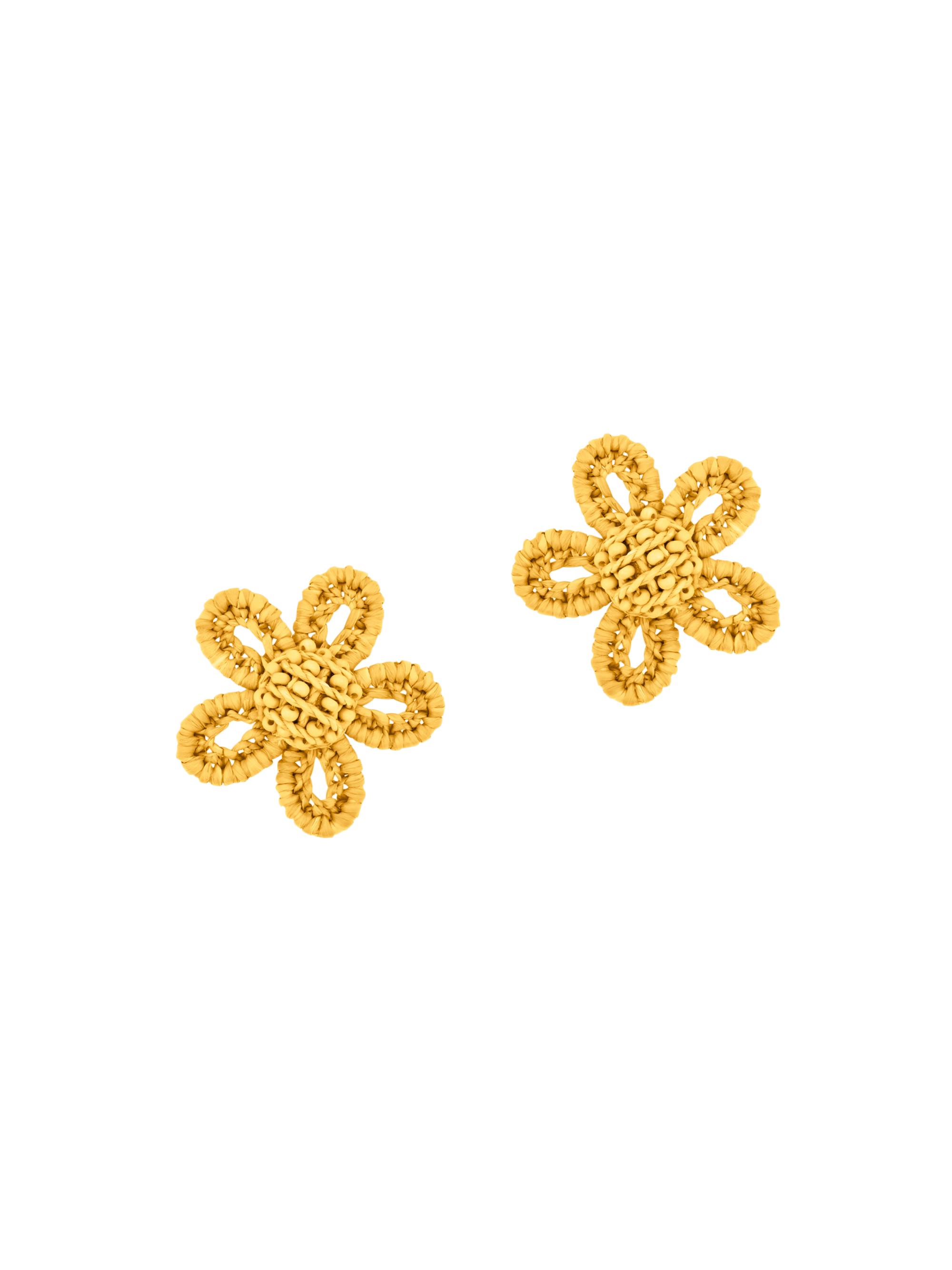 Oscar de la Renta Women's  Flower Woven Raffia Stud Earrings - Yellow