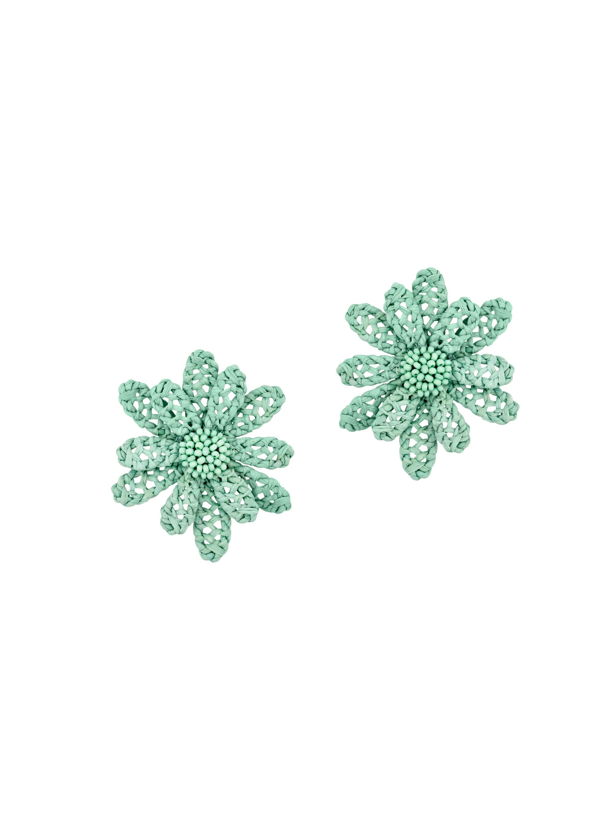 Oscar de la Renta Women's  Woven Flower Raffia Stud Earrings - Mint
