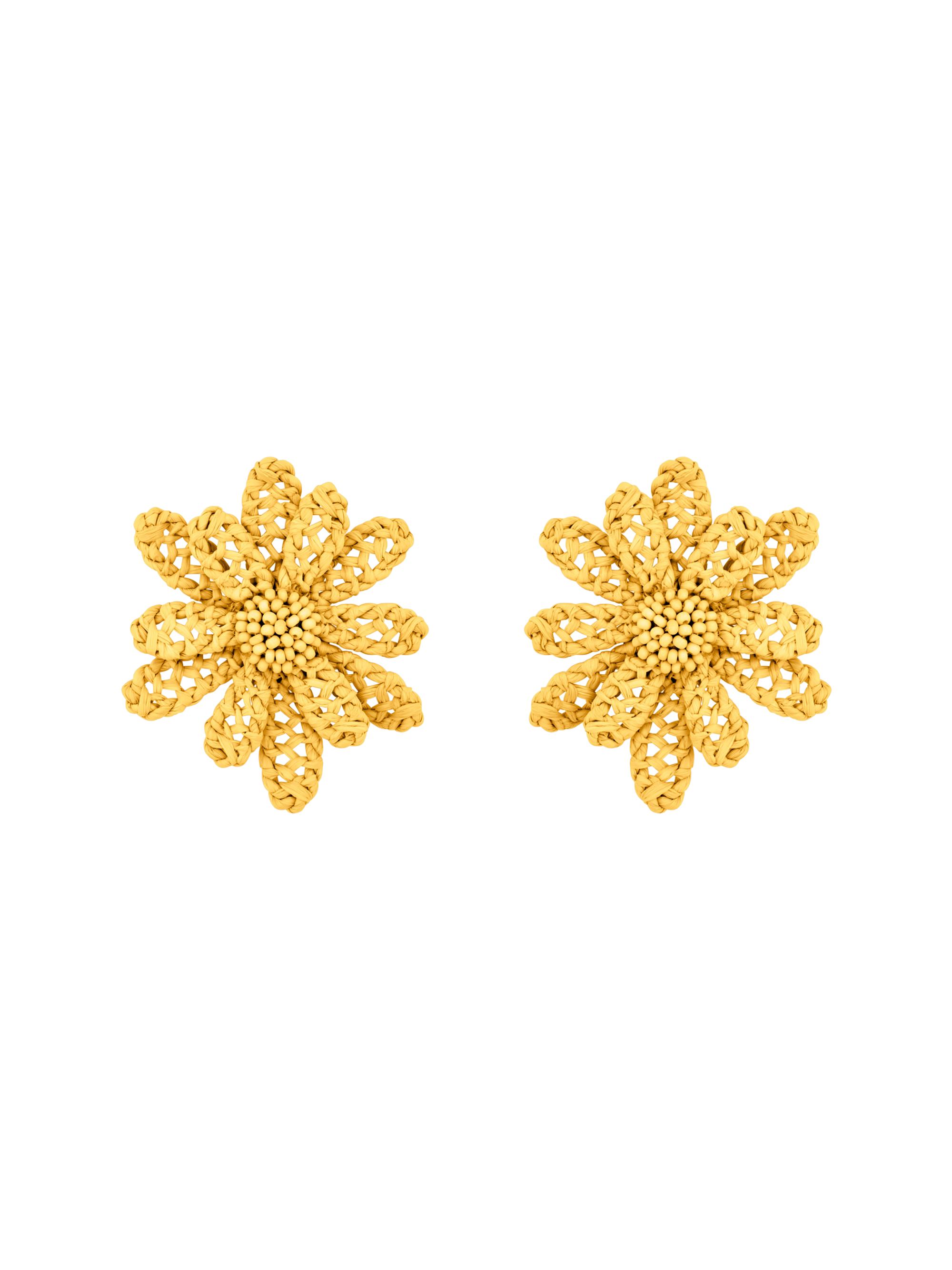 Oscar de la Renta Women's  Woven Flower Raffia Stud Earrings - Yellow